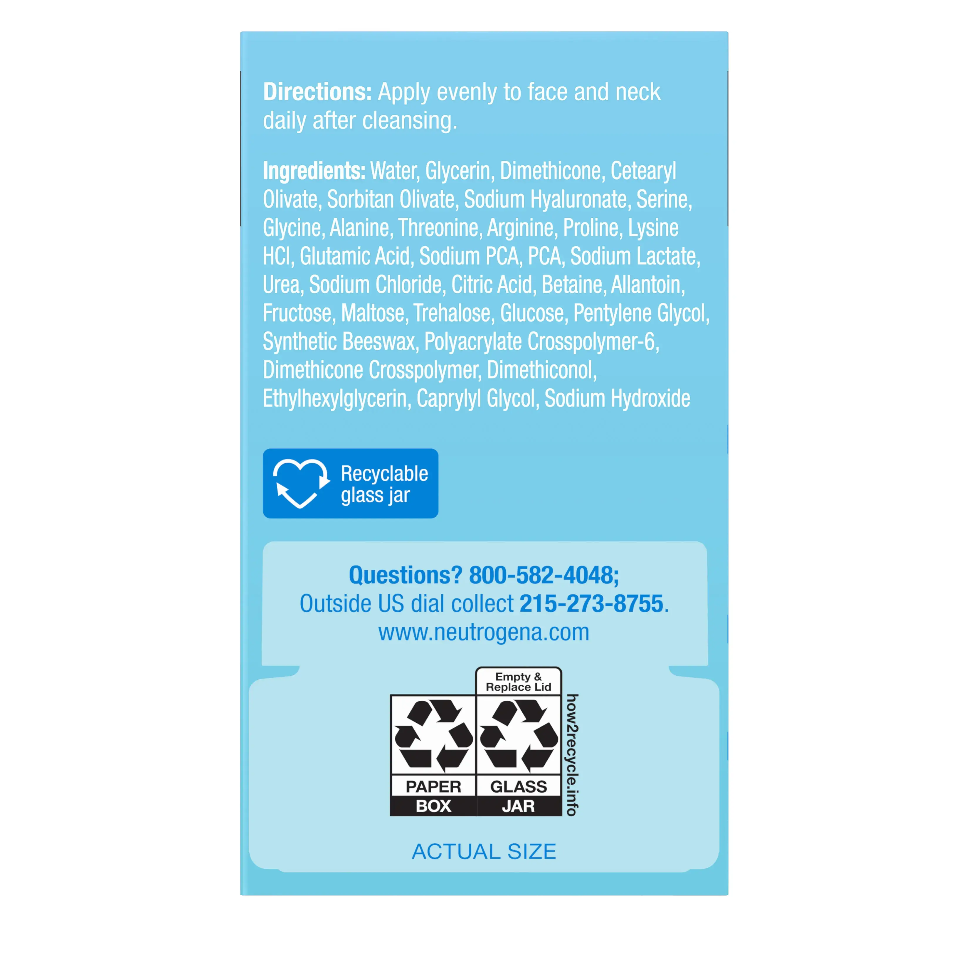 Neutrogena Hydro Boost Hyaluronic Acid Gel Cream Fragrance Free 0.5 Fl. Oz, Back of the Packaging