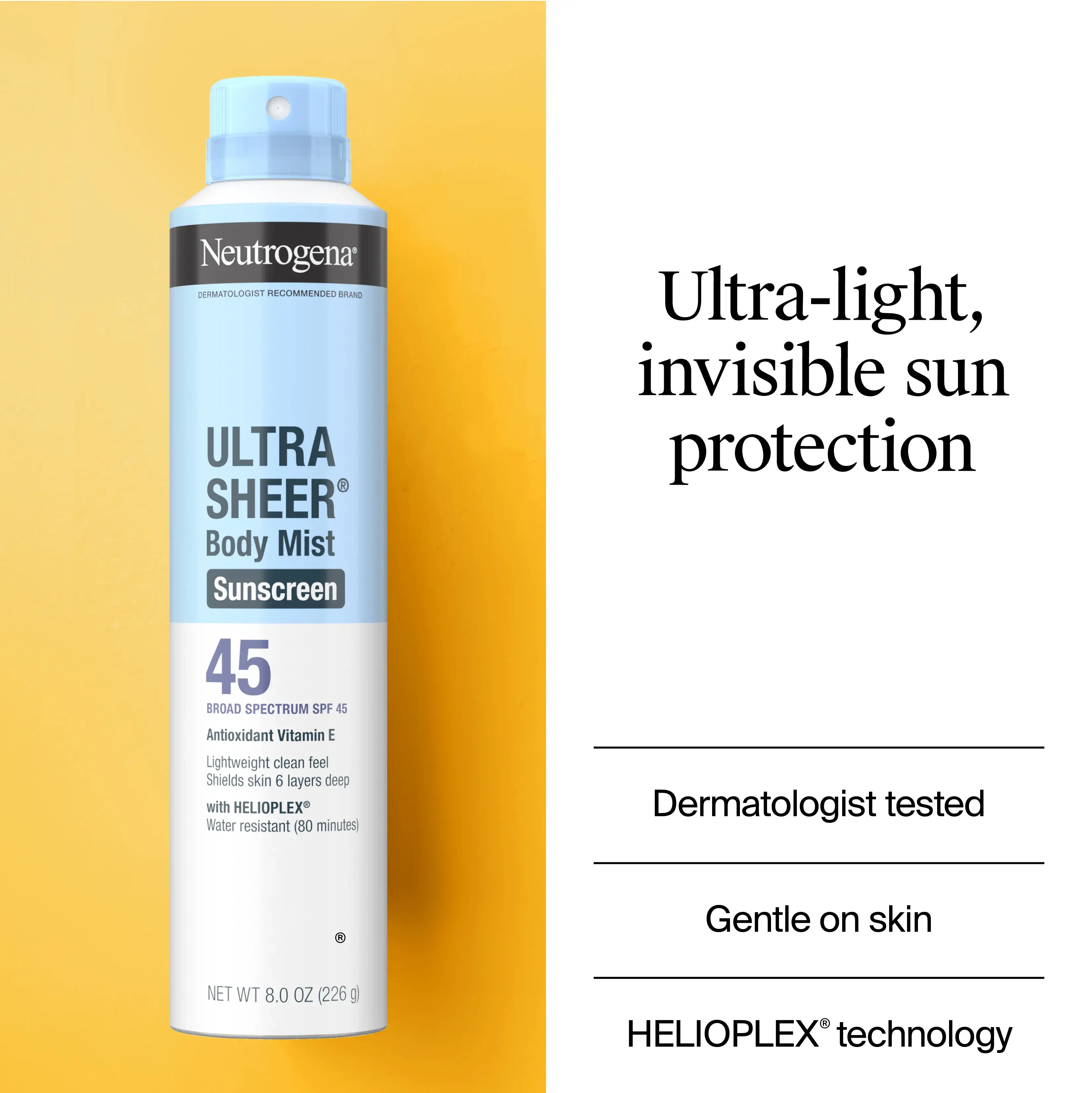 Neutrogena Ultra Sheer® Body Mist Sunscreen Broad Spectrum SPF 45, 5 Oz