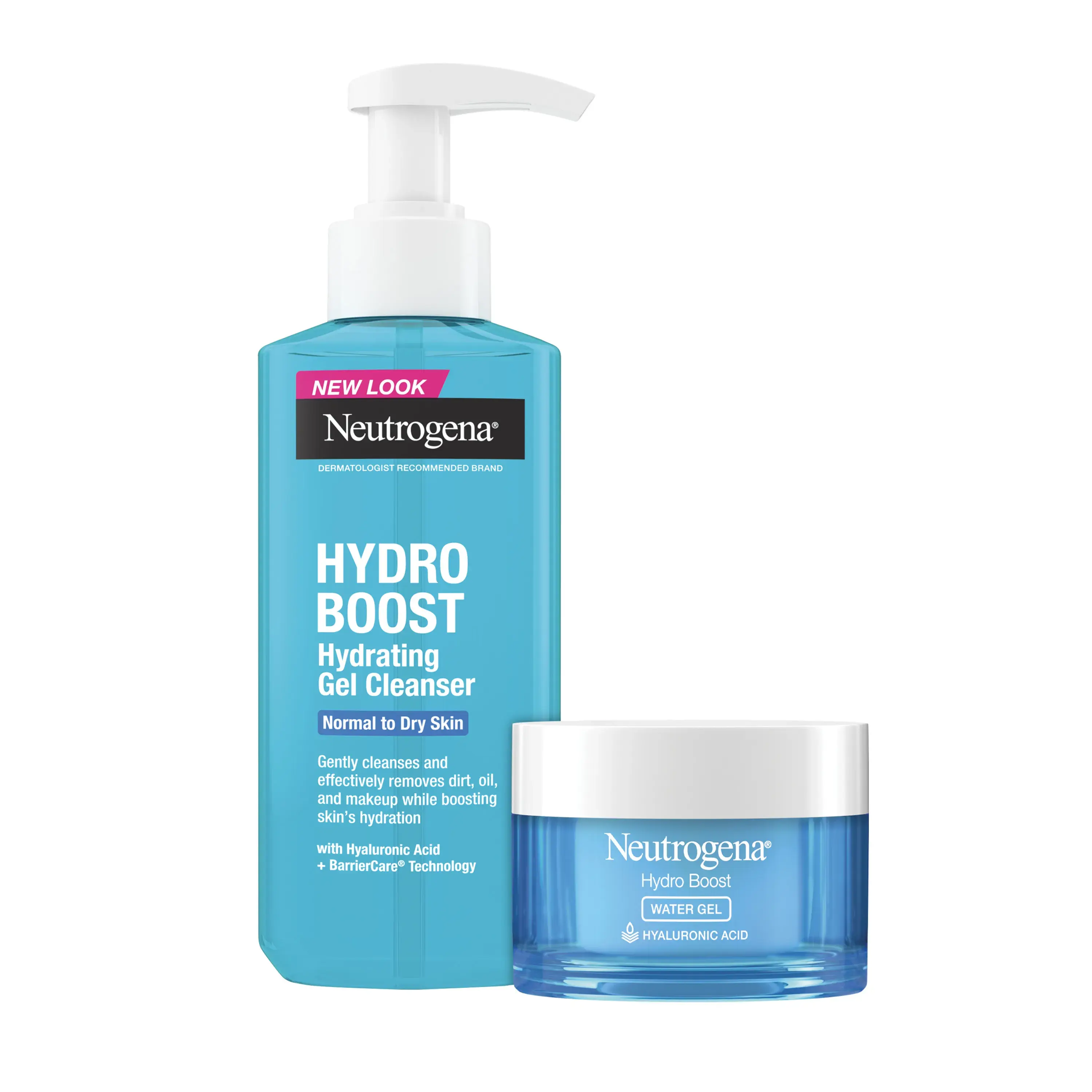 Neutrogena® Essential Hydration Regimen Duo with Hydro Boost Hydrating Gel Cleanser & Hydro Boost Water Gel individual product packaging