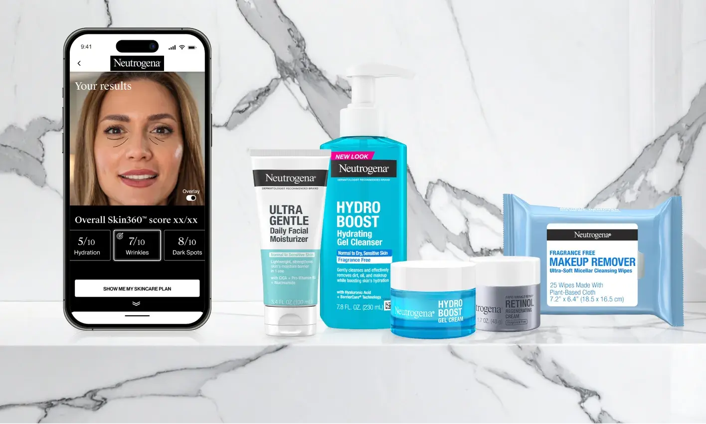 Woman being recommended hydro boost products after using Neutrogena® Skin360