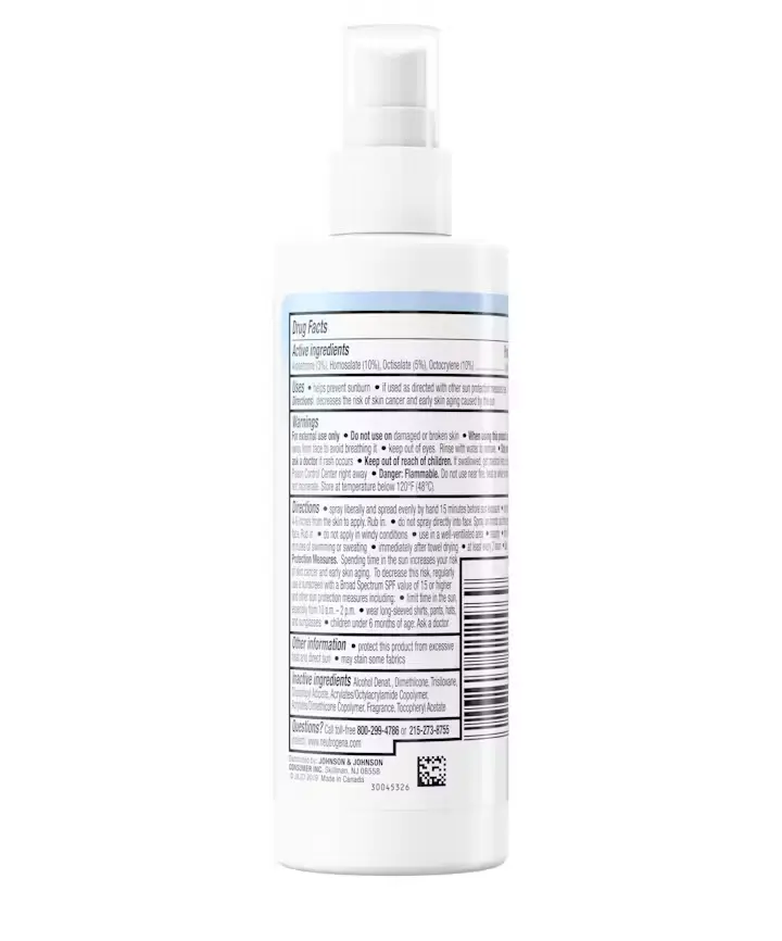 Ultra Sheer® Face Mist Sunscreen Broad Spectrum SPF 55, back of the package