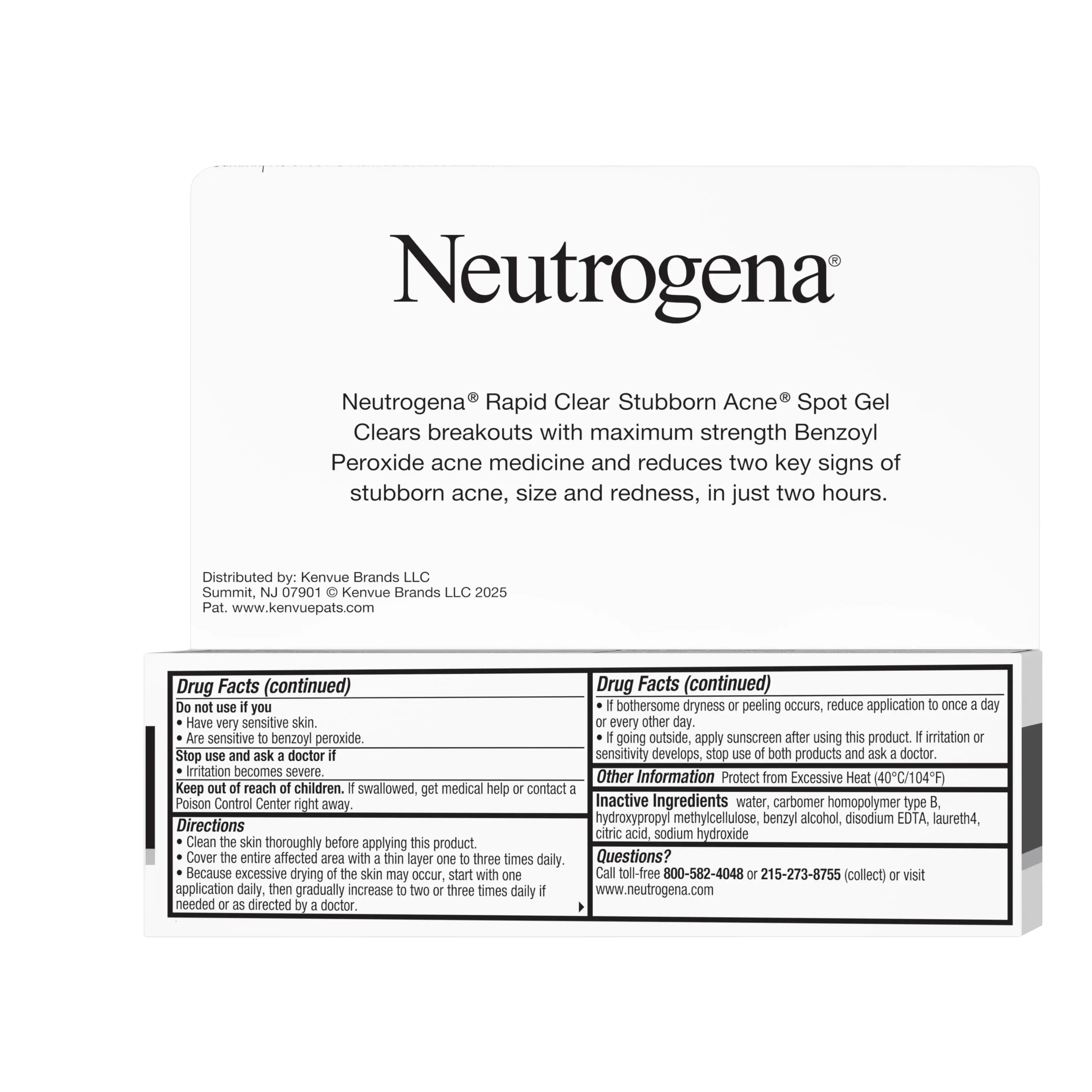 Neutrogena® Rapid Clear Stubborn Acne Spot Gel Back of Packaging