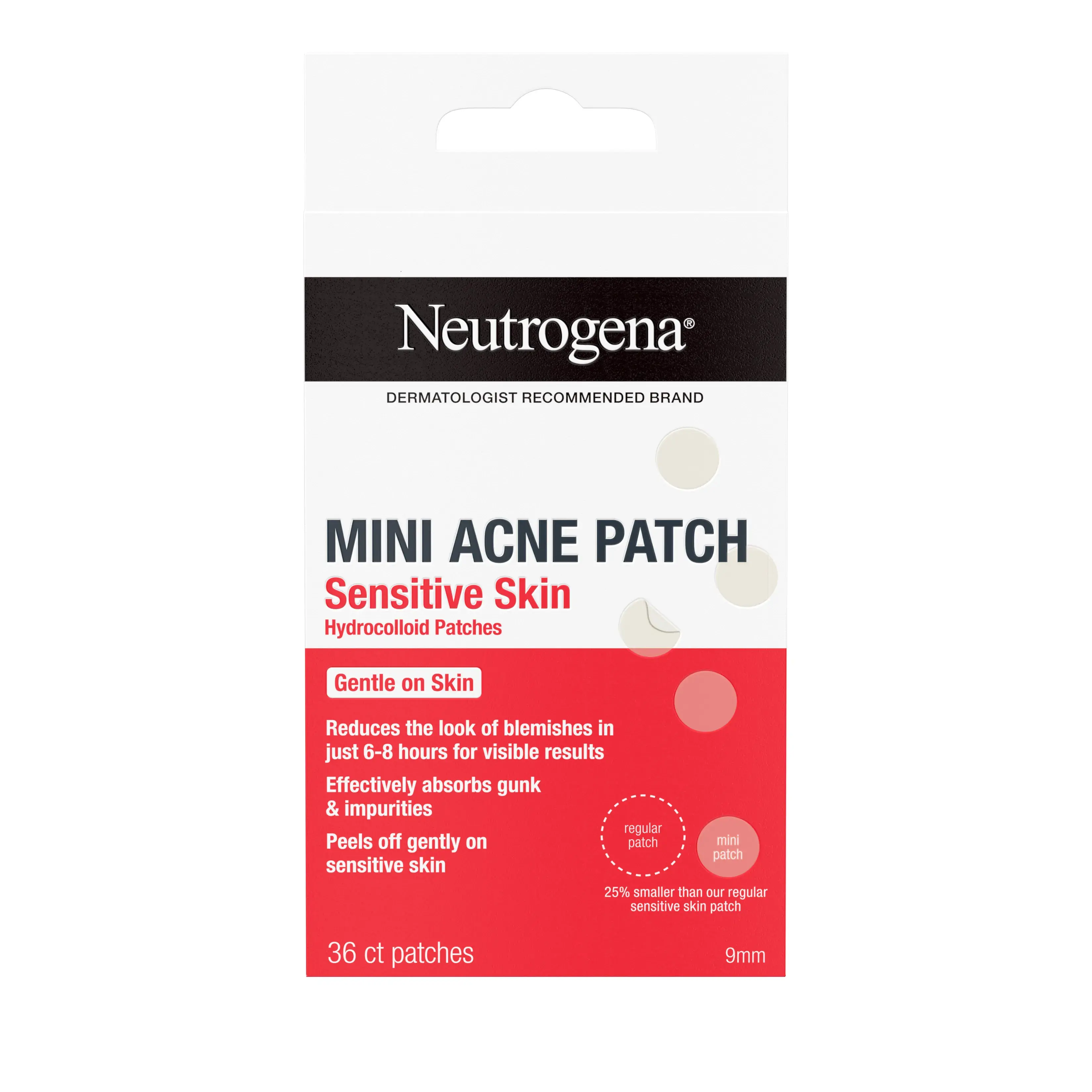 Neutrogena Mini Acne Patch, Sensitive Skin, 36 Count, front image.
