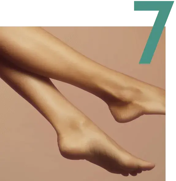 self check image, step 7 - Closely look at your legs and feet. Don't forget to look between your toes and the soles of your feet.