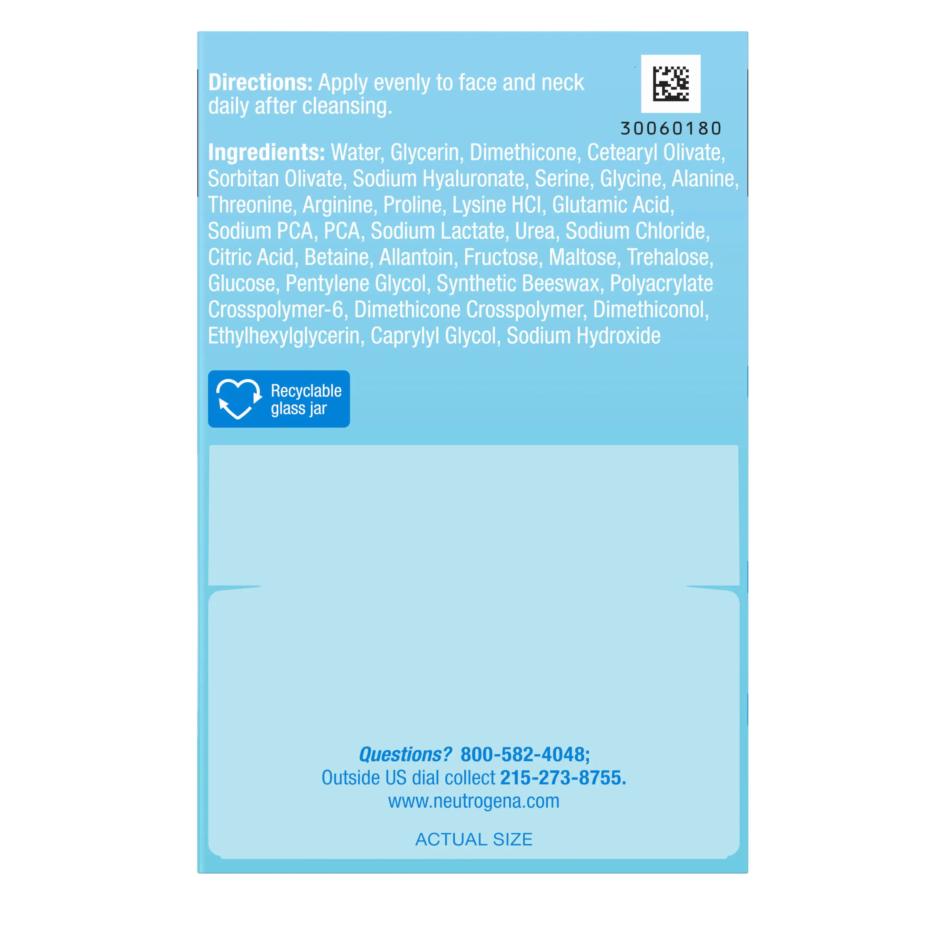 Neutrogena Hydro Boost Hyaluronic Acid Gel Cream Fragrance Free 1.7 Fl. Oz, Back of the Package