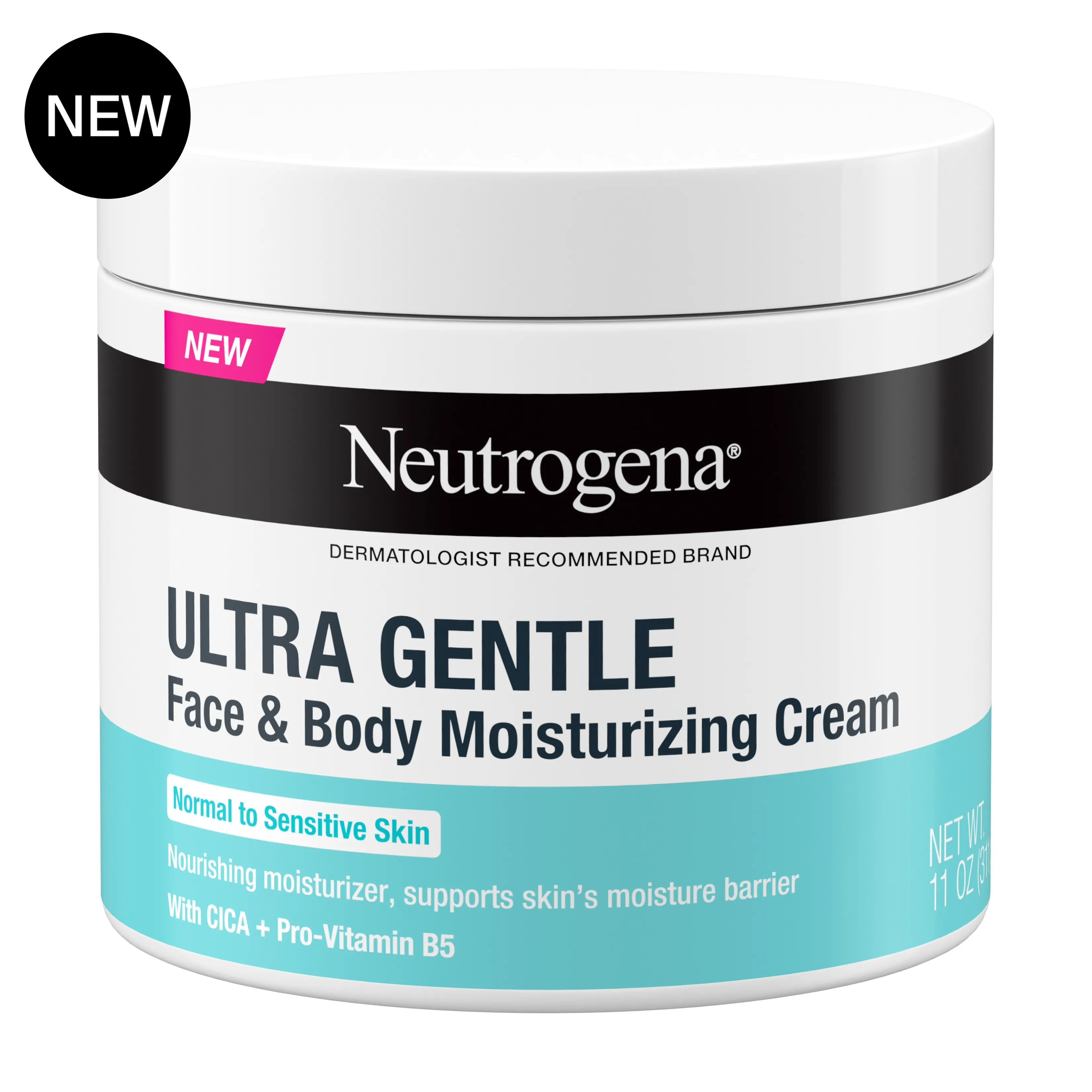 Neutrogena Ultra Gentle Face & Body Daily Moisturizing Cream, 11 Oz, front image with badge.
