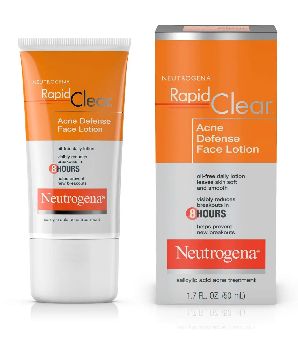 Rapid Clear Acne Defense Oil-Free Face Lotion, front of the package