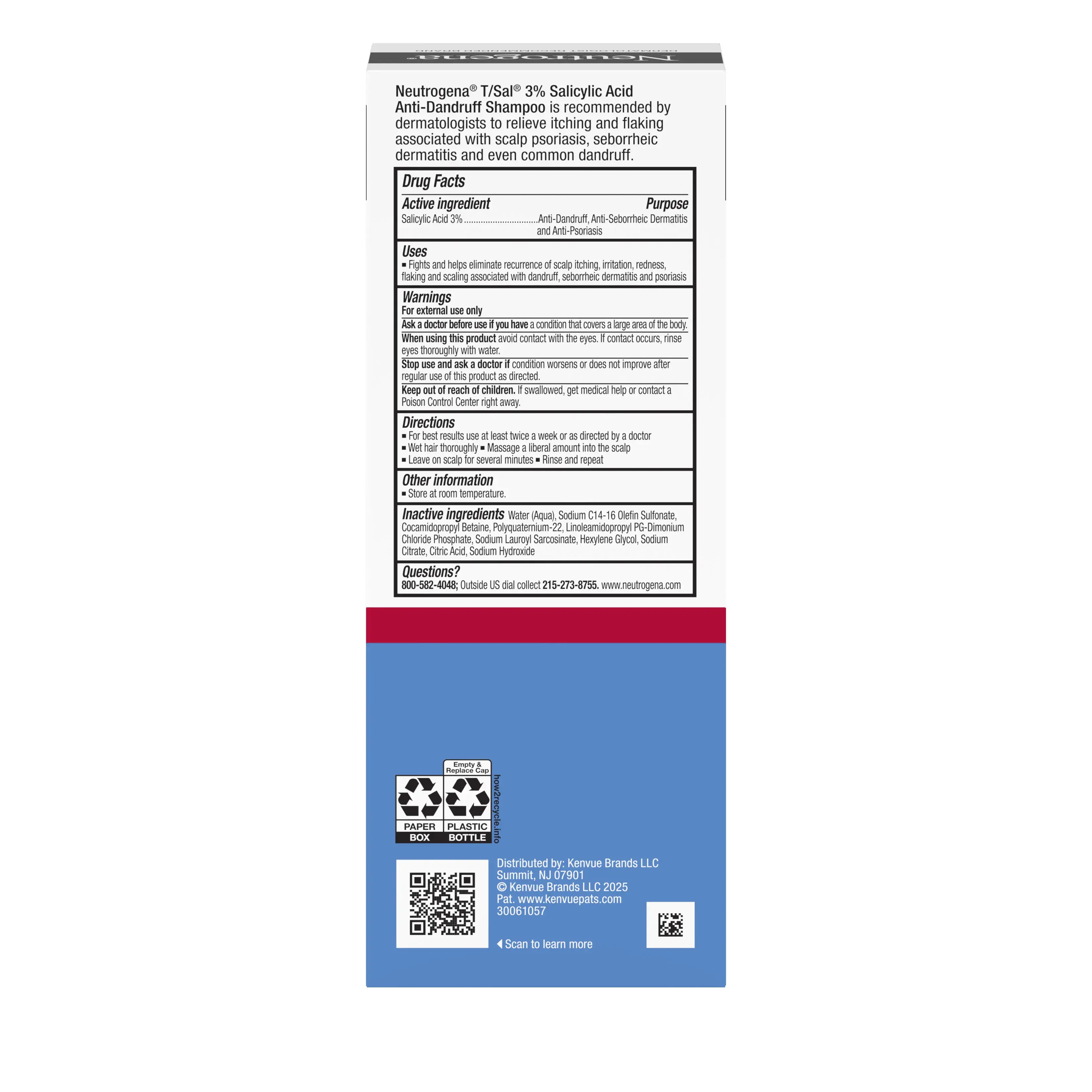 Neutrogena T/Sal 3% Salicylic Acid Anti-Dandruff Shampoo, 8 Fl. Oz Back of Packaging