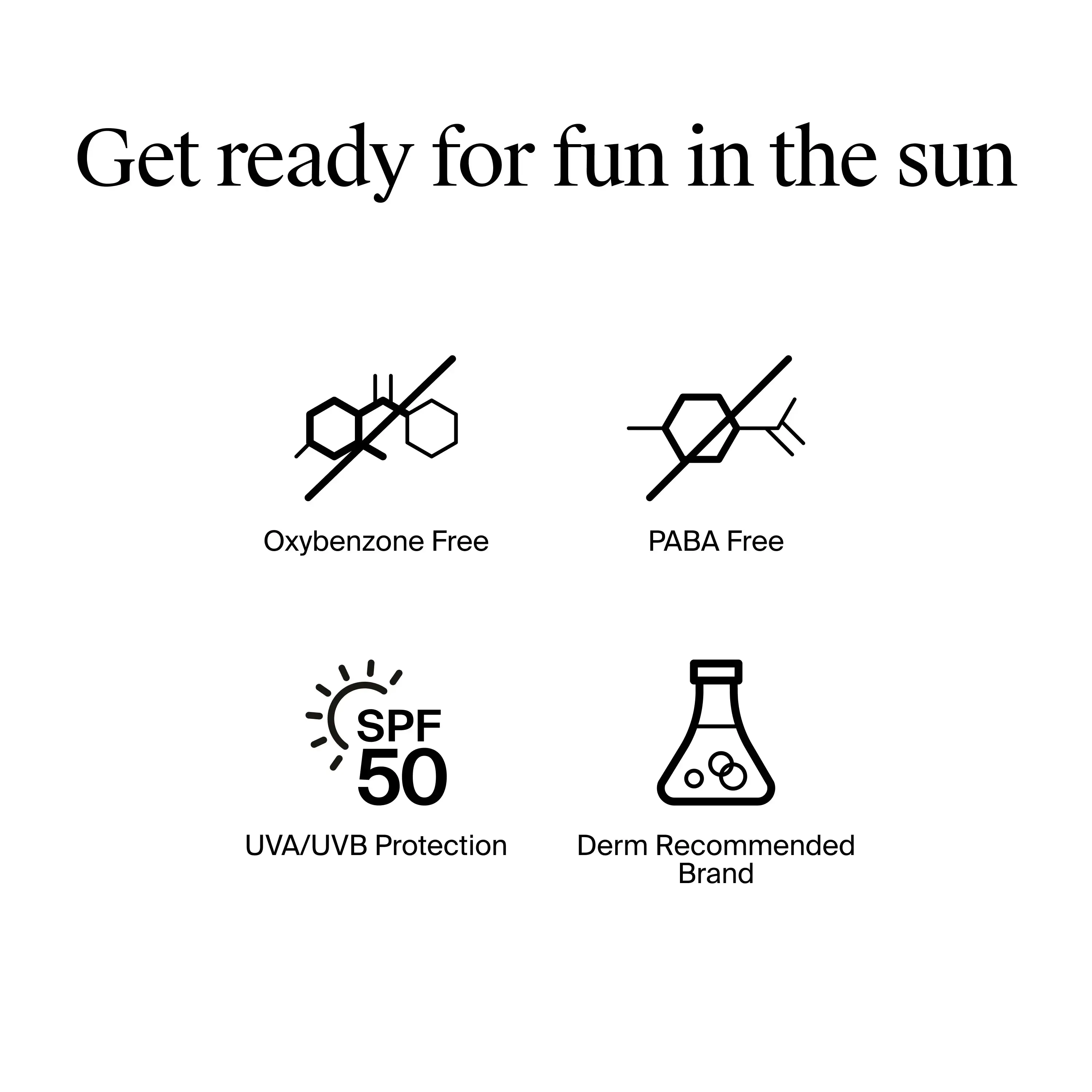 Get ready for fun in the sun: Oxybenzone Free, PABA free, UVA/UVB protection, Derm recommended Brand