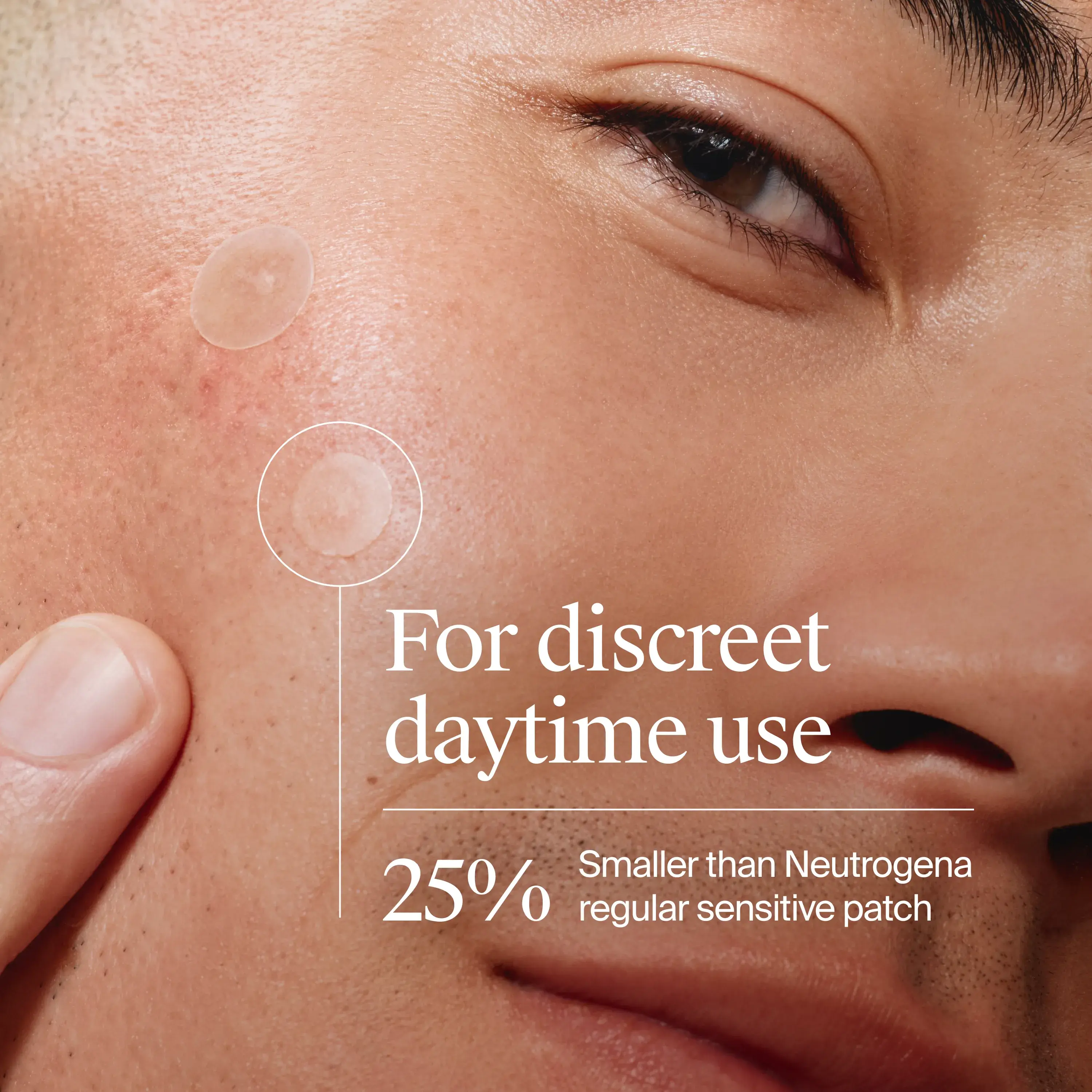 For discreet daytime use. 25% smaller than Neutrogena regular sensitive patch.