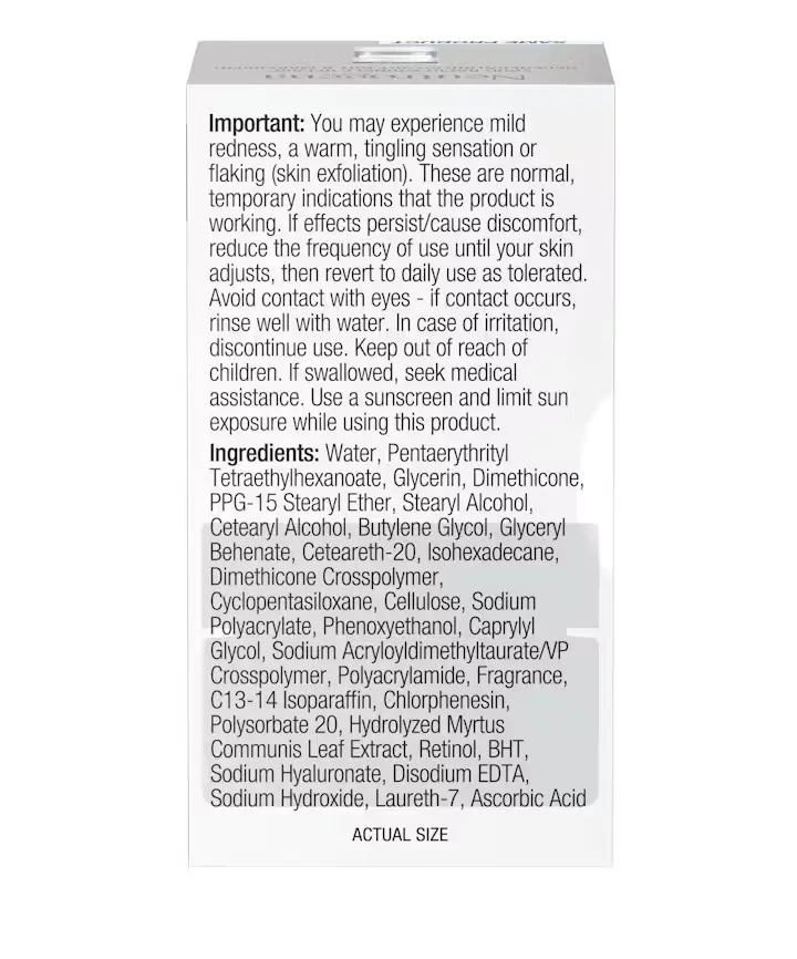 Rapid Wrinkle Repair® Regenerating Anti-wrinkle Retinol Cream + Hyaluronic Acid, back of the package