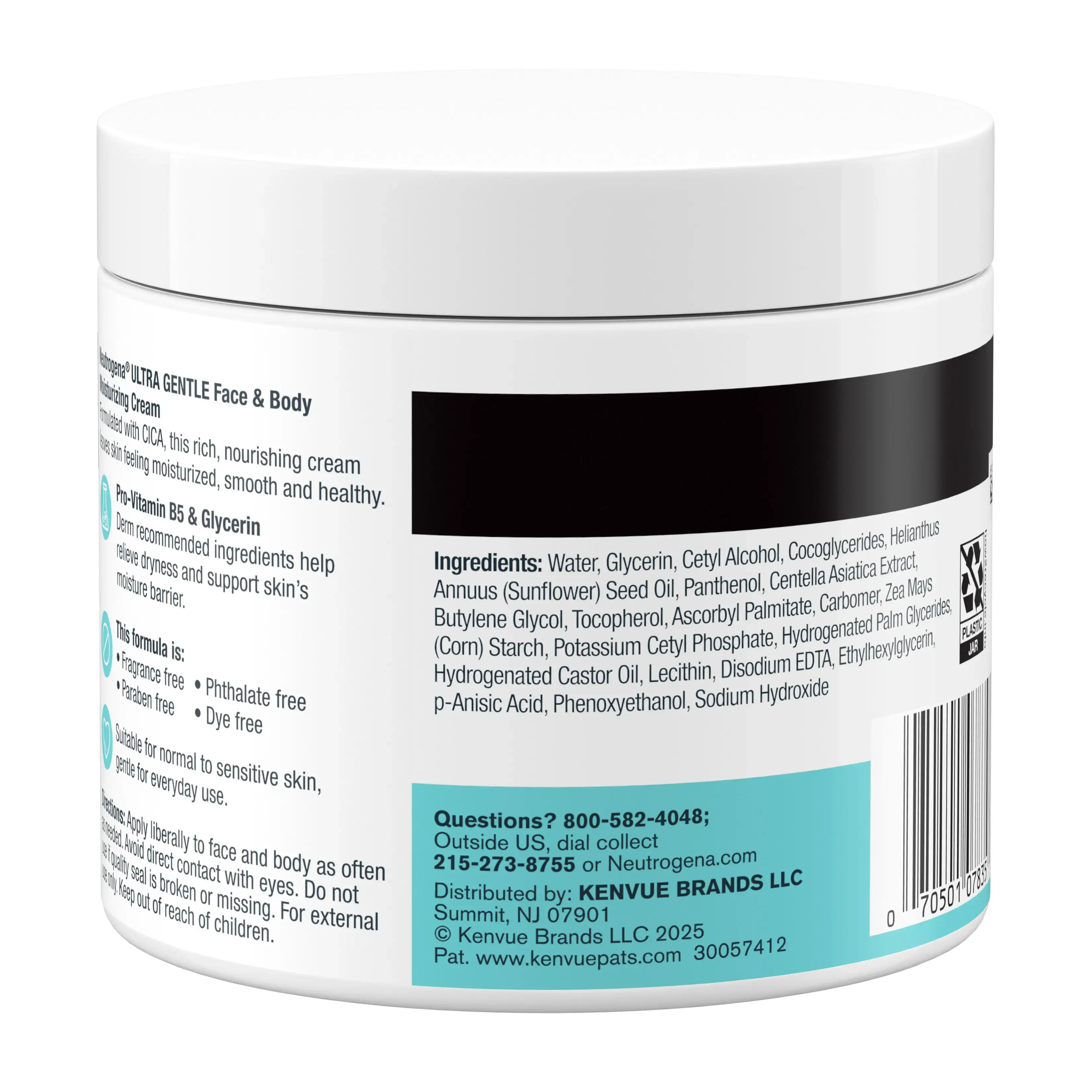 Neutrogena Ultra Gentle Face & Body Daily Moisturizing Cream, 11 Oz, back of the package.