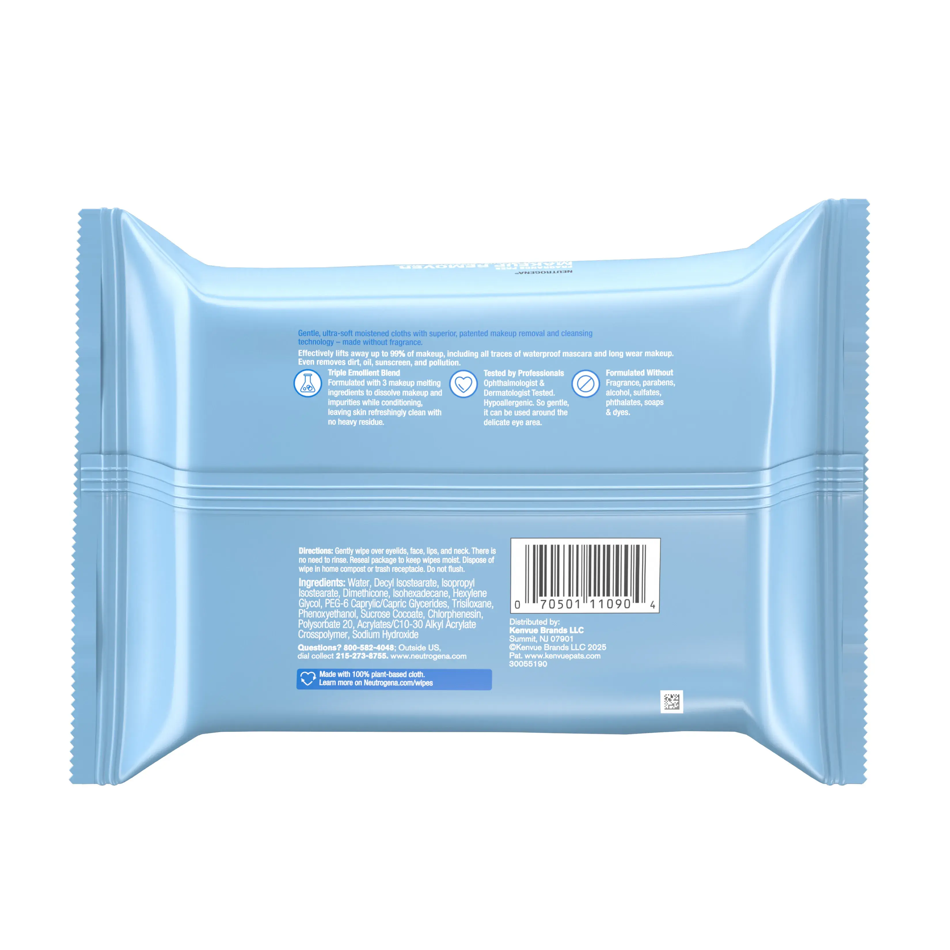Fragrance-Free Makeup Remover Cleansing Wipes Back of Packaging