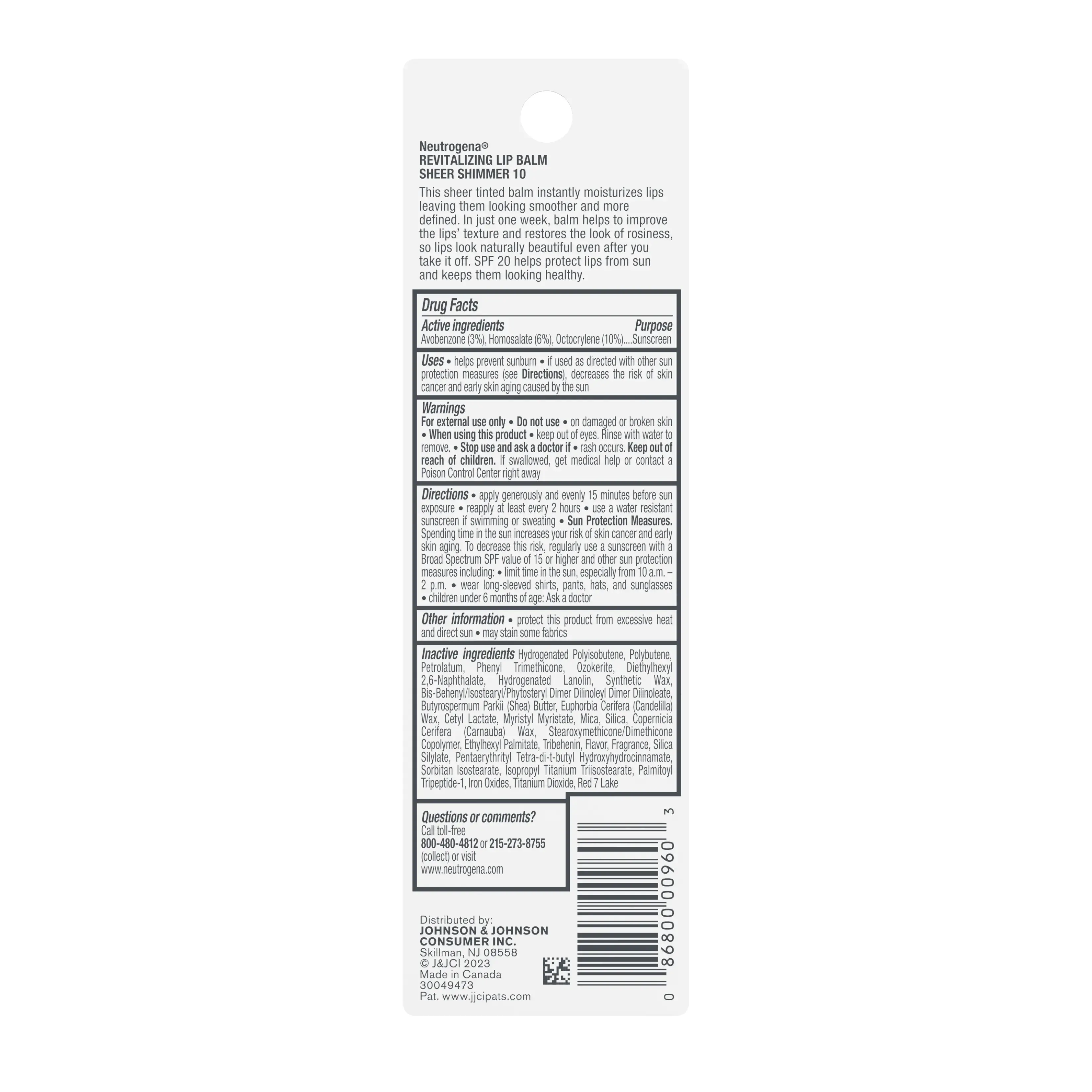 Neutrogena Revitalizing Lip Balm SPF 20, Sheer Shimmer 10, .15 Oz