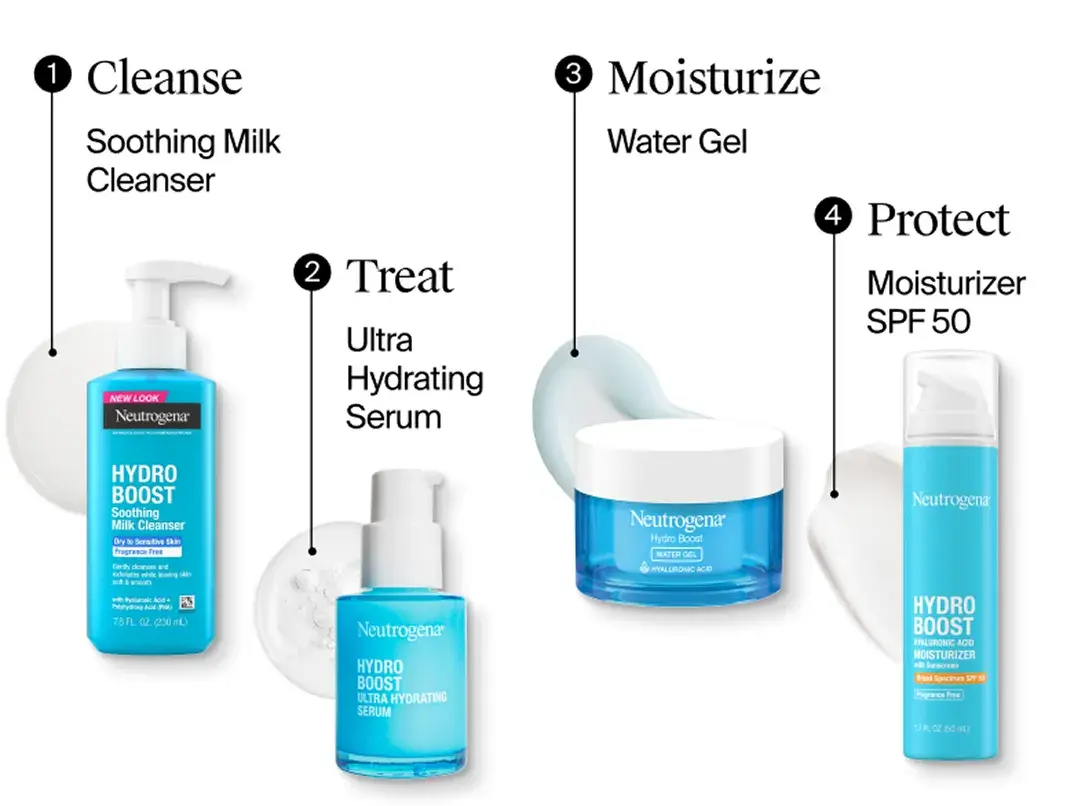 The ultimate hydration regimen: cleanse with soothing milk cleanser. Treat with ultra hydrating serum, moisturize with gel cream, and protect with moisturizer SPF 50