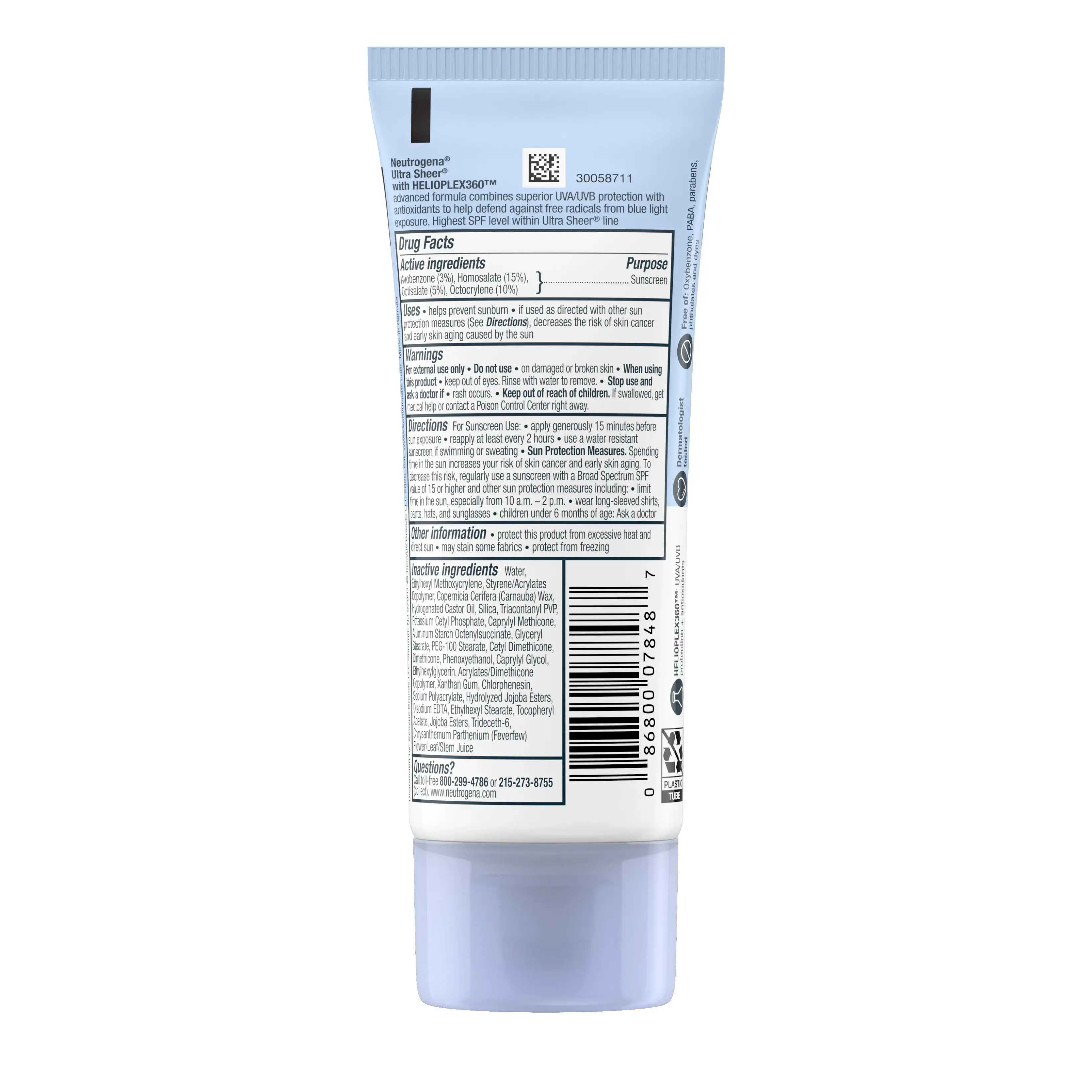 Ultra Sheer Dry-Touch Broad Spectrum Max SPF 100+ Body Sunscreen Back of Packaging