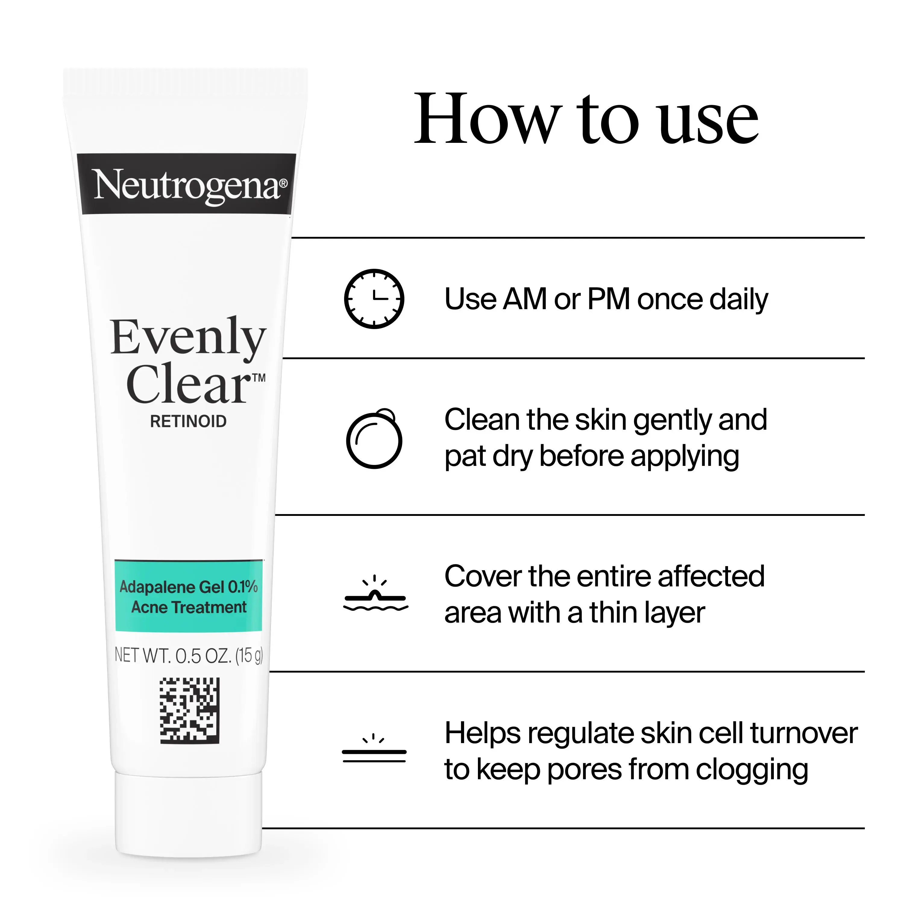 How to Use: Use AM or PM once daily, clean skin gently and pat dry before applying, cover entire affected area with a thin layer, helps regulate skin cell turnover to keep pores from clogging