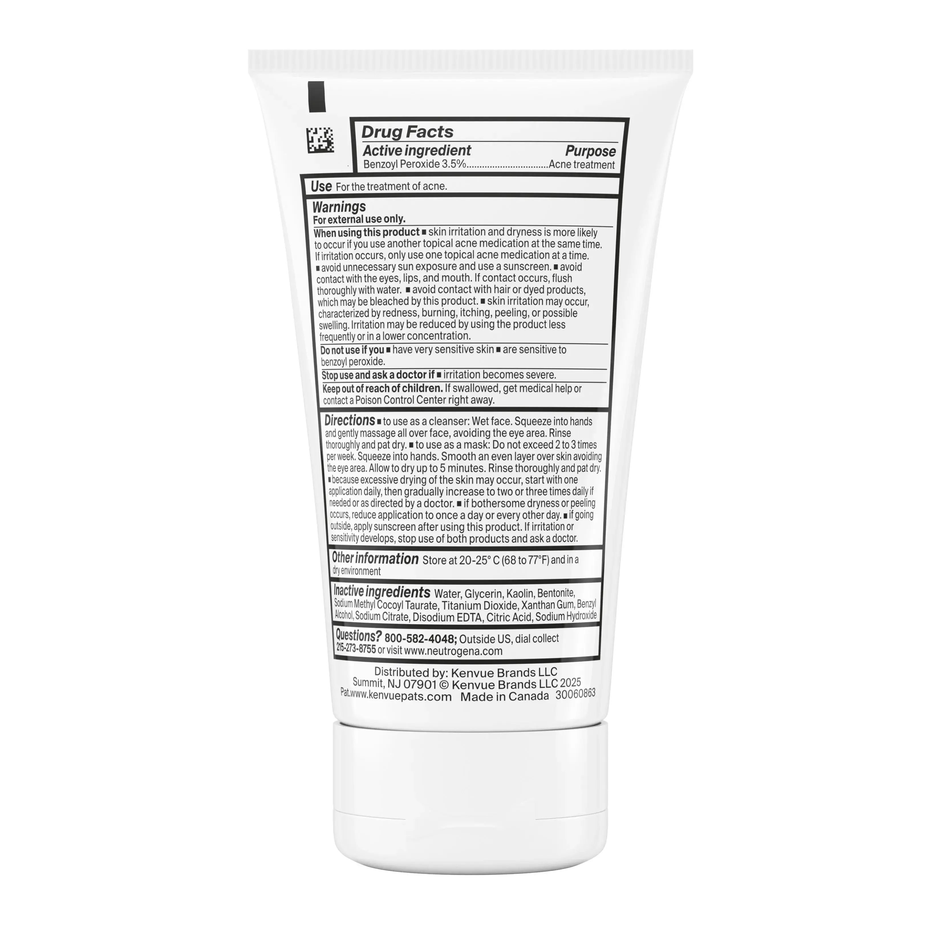 Evenly Clear™ Acne Cleansing Mask Back of Packaging