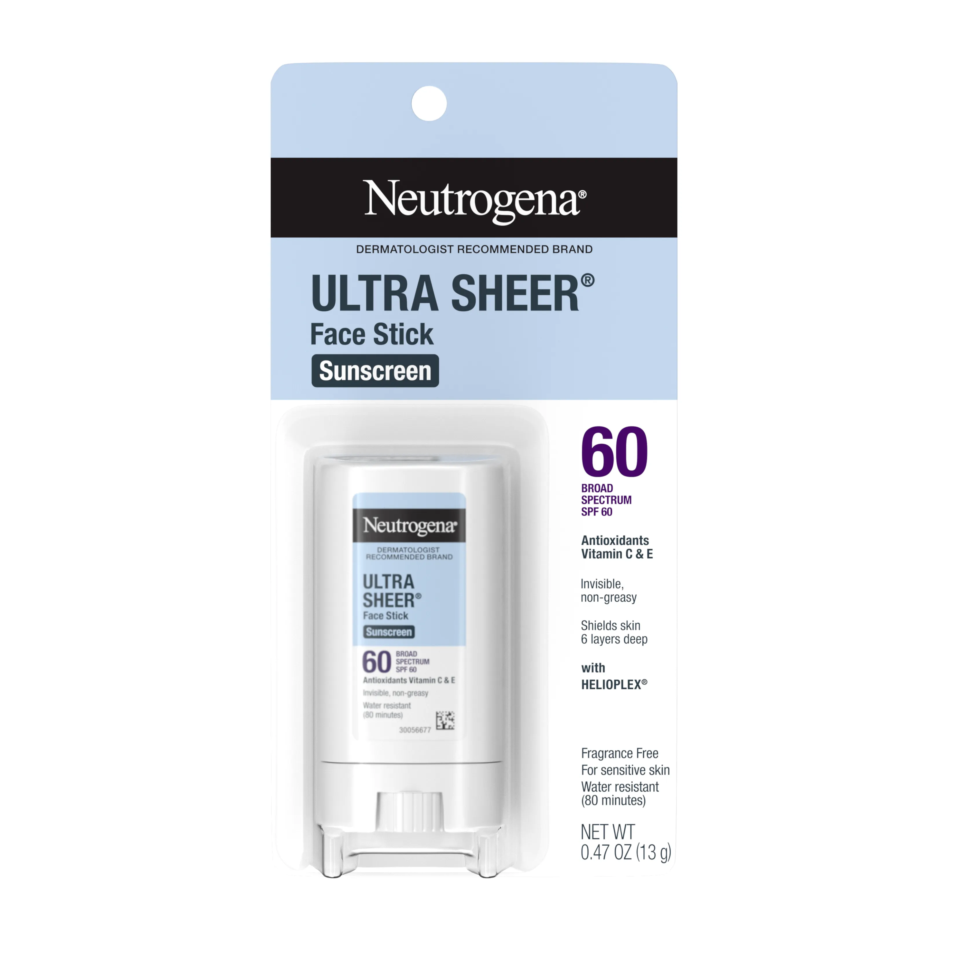 Neutrogena Ultra Sheer SPF 60 Face Sunscreen Stick, Non-Greasy, .47 oz