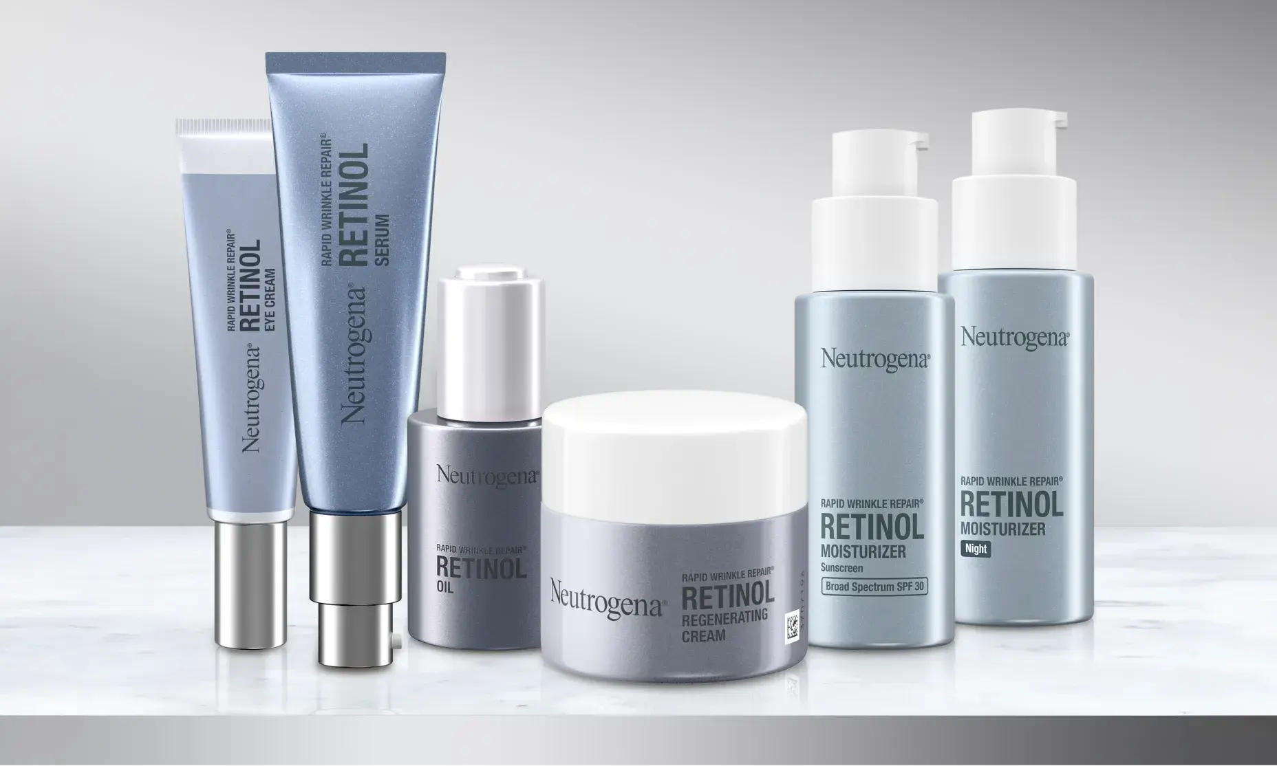 Neutrogena® Rapid Wrinkle Repair® product line displayed out of boxes