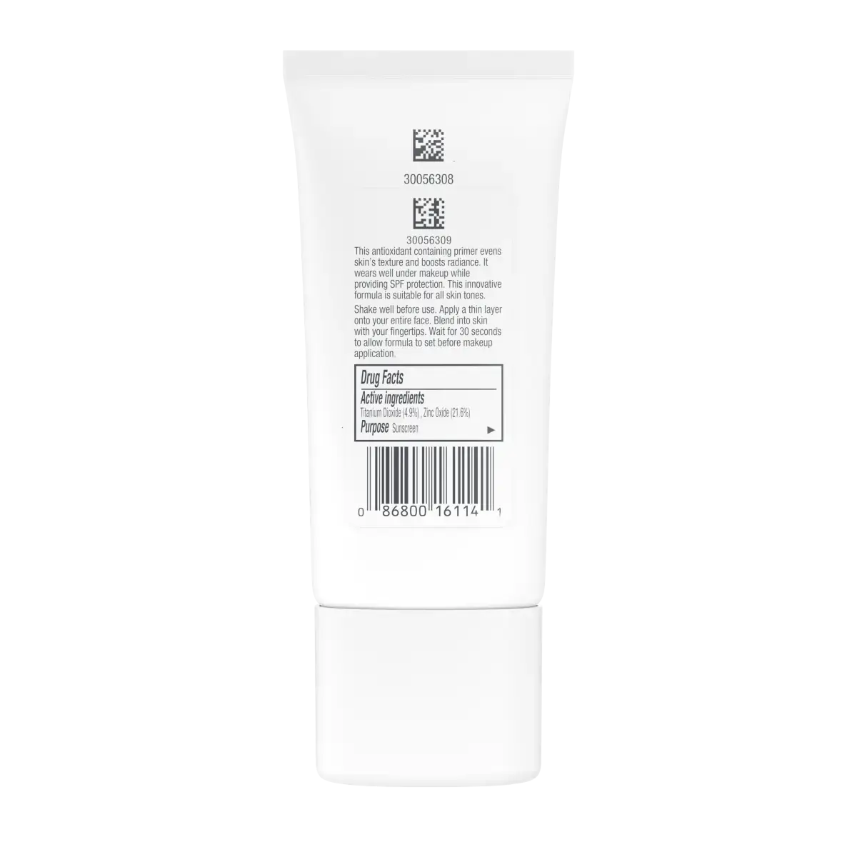 Neutrogena Healthy Skin Invisibly Radiant UV Primer SPF 30, 1 fl oz, back of pack
