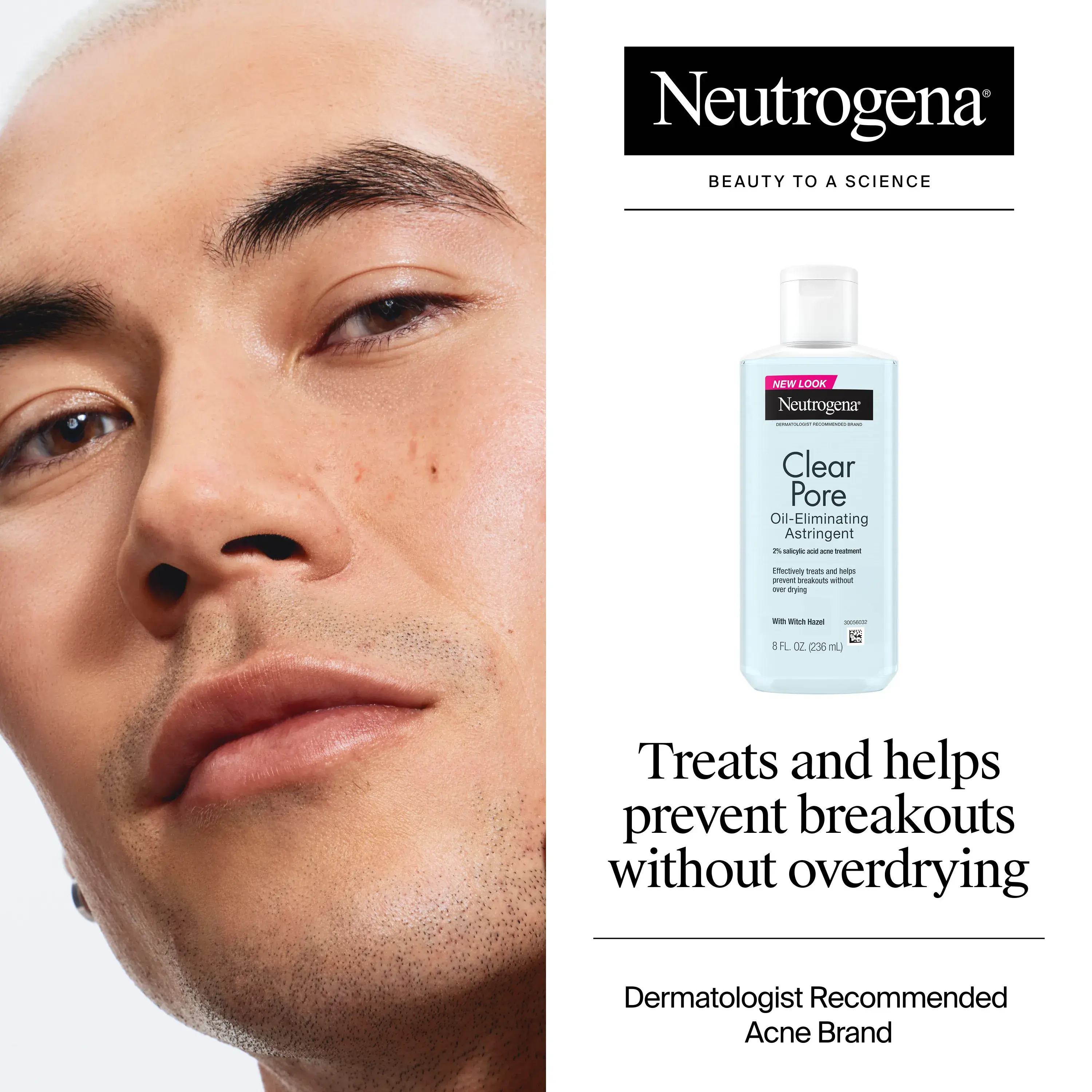 Neutrogena® Clear Pore Oil-Eliminating Astringent treats and prevents breakouts without overdrying