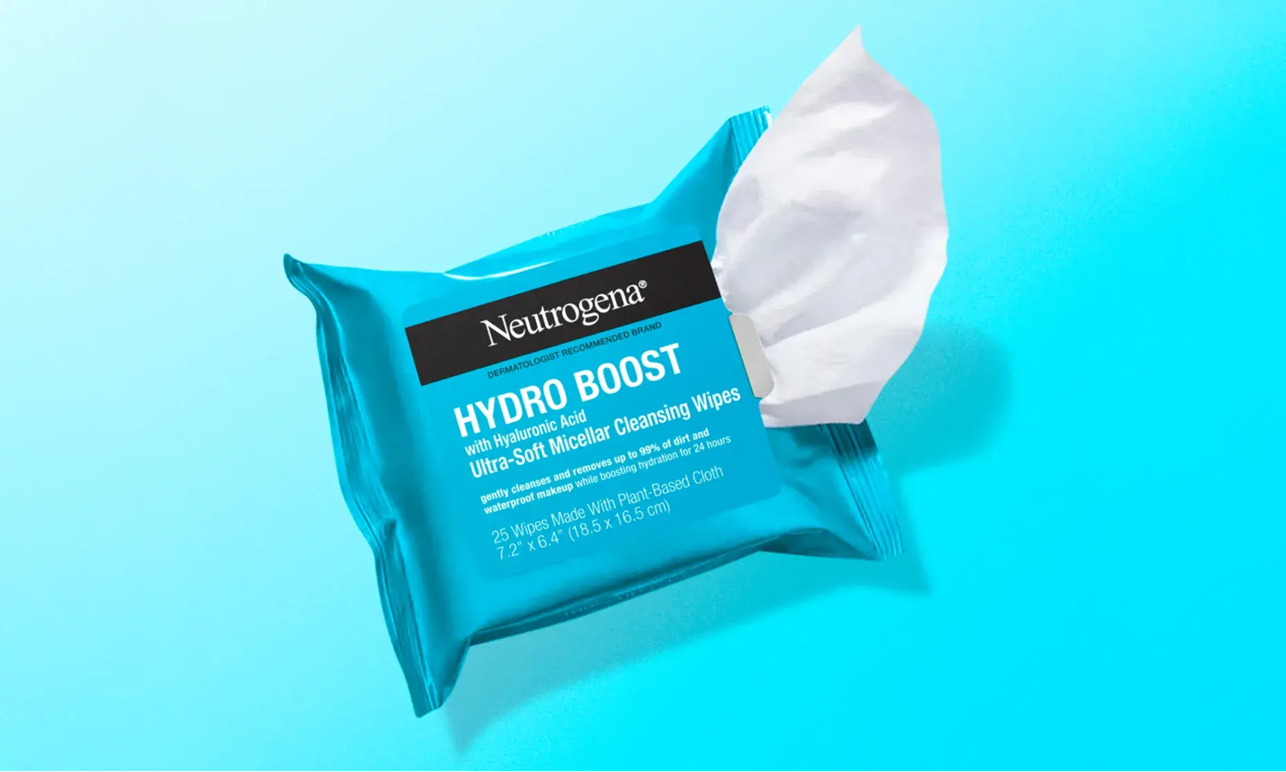 Hydro Boost Ultra Soft Cleansing Wipes with a wipe removed from packaging