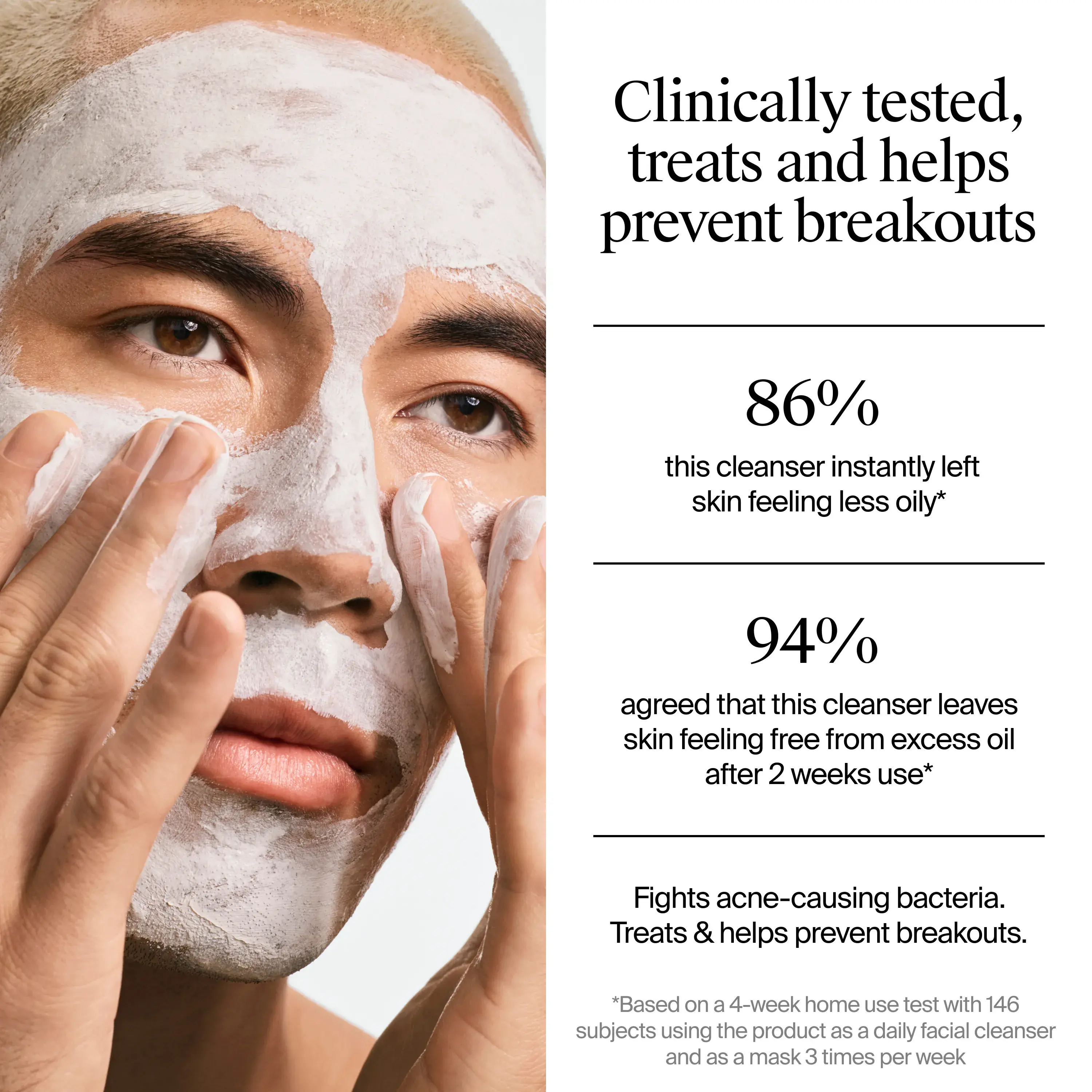 Clinically tested, treats and helps prevent breakouts. 86% cleanser instantly left skin feeling less oily. 94% agreed this cleanser leaves the skin feeling free from excess oil after 2 weeks. Fights acne-causing bacteria.