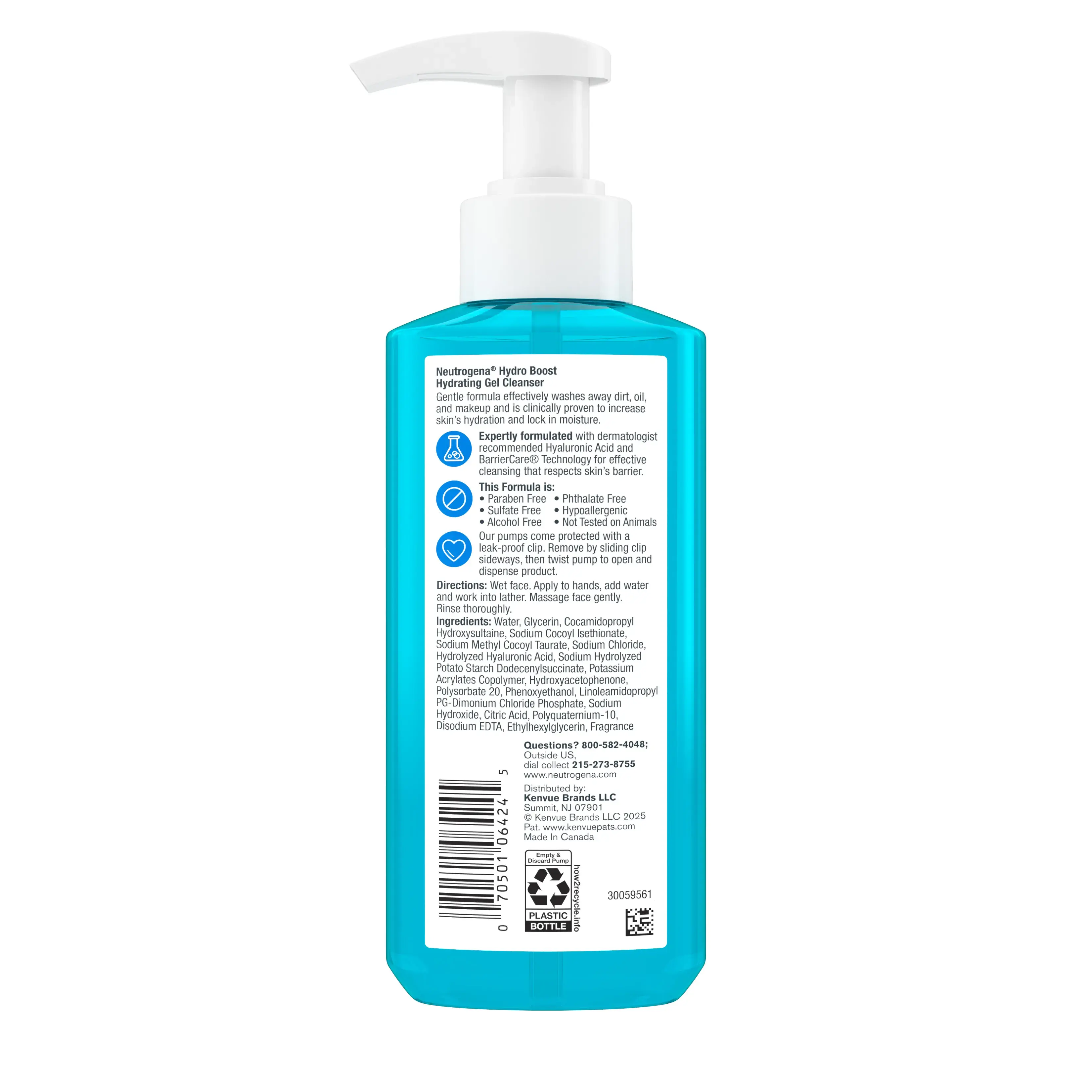 Neutrogena® Hydro Boost Face Wash, Hyaluronic Acid Hydrating Cleansing Gel Back of Packaging