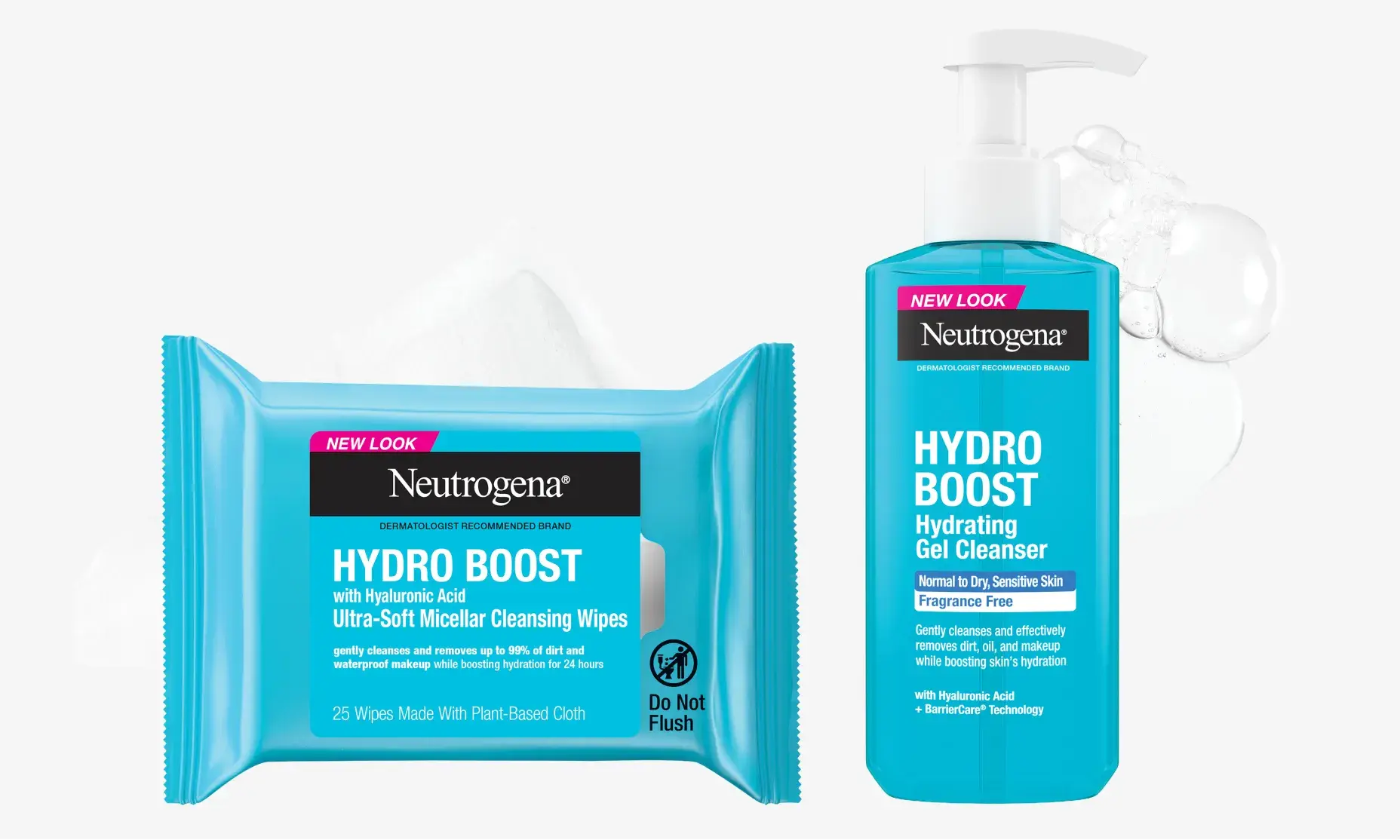 Hydro Boost Hydrating Fragrance Free Gel Cleanser & Hydro Boost Cleansing Wipes packaging, formula and consistency