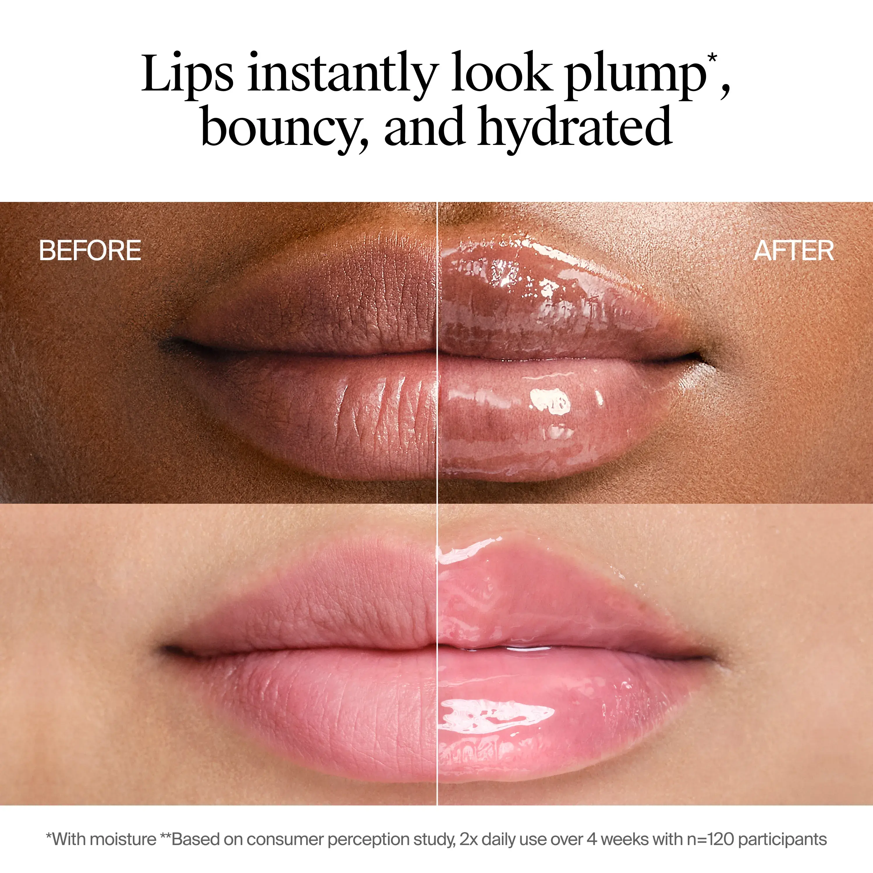 Before and After image. Lips instantly look plump bouncy and hydrated