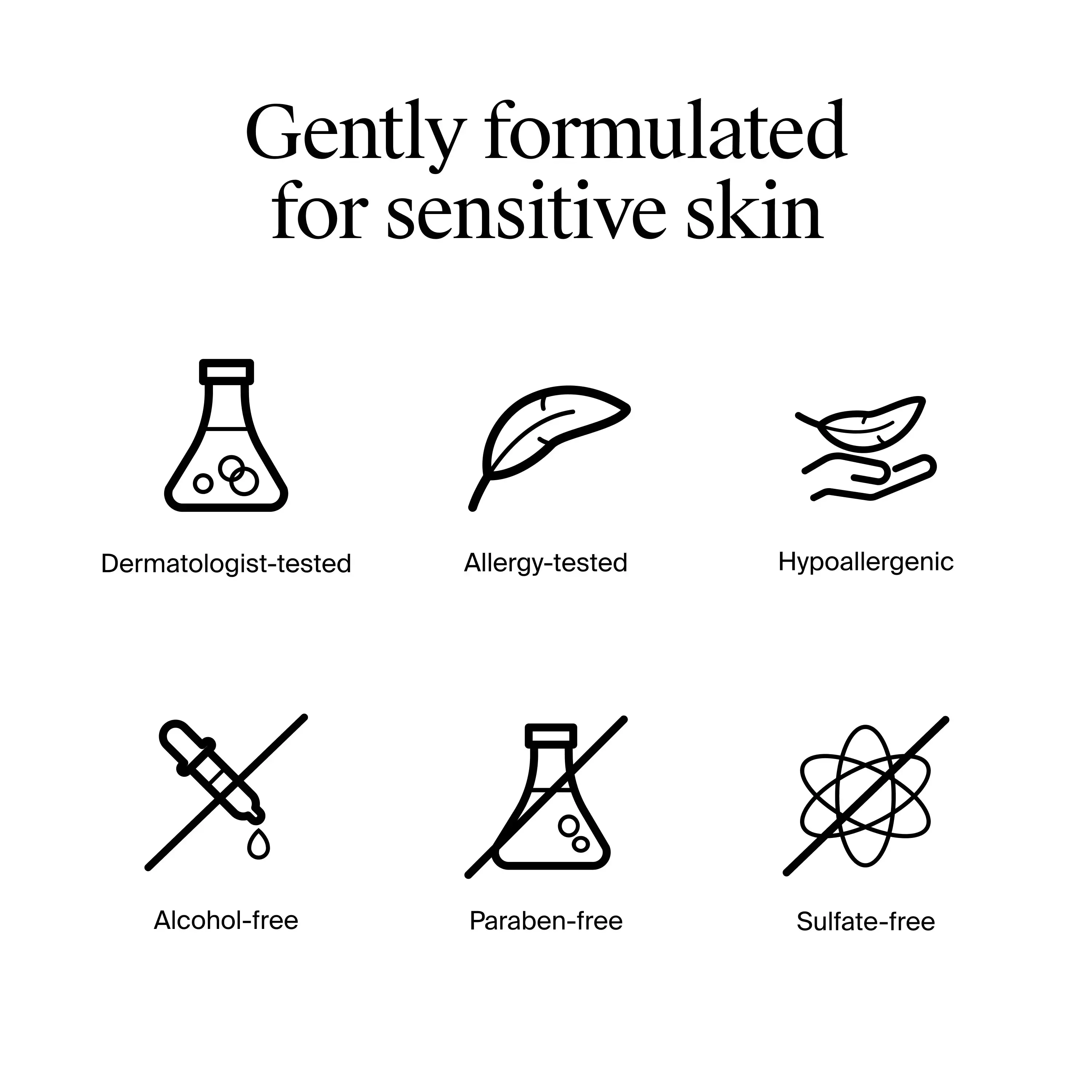 Gentle formula is Dermatologist-tested, Allergy-tested, Fragrance-free, Hypoallergenic, alcohol-free, paraben-free, sulfate-free