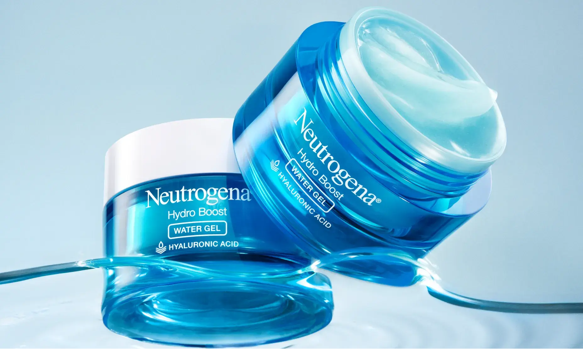 Neutrogena Hydro Boost Gel Moisturizer packaging and open jar showing formula and texture