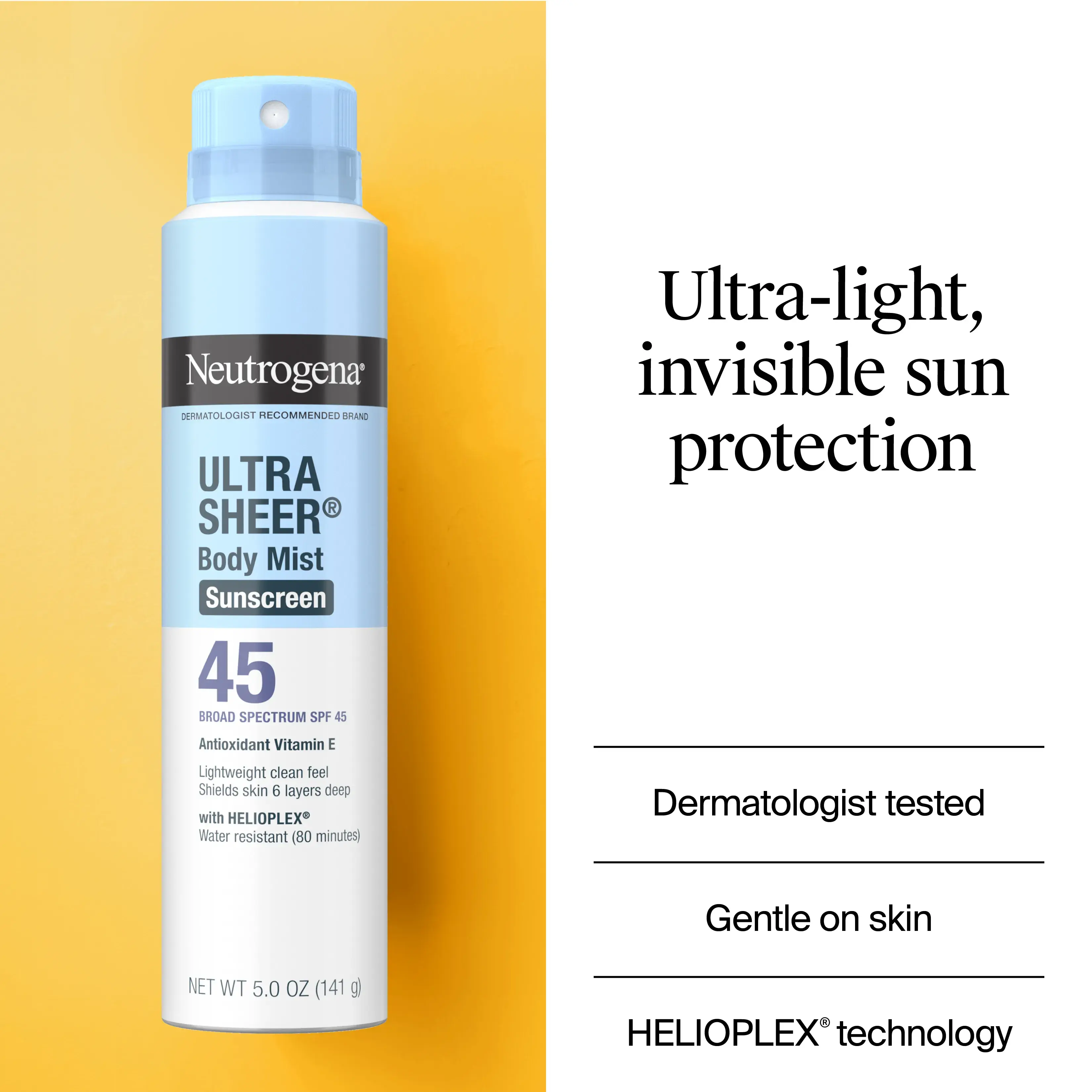 Neutrogena Ultra Sheer Body Mist Sunscreen Broad Spectrum SPF 45, 5 Oz