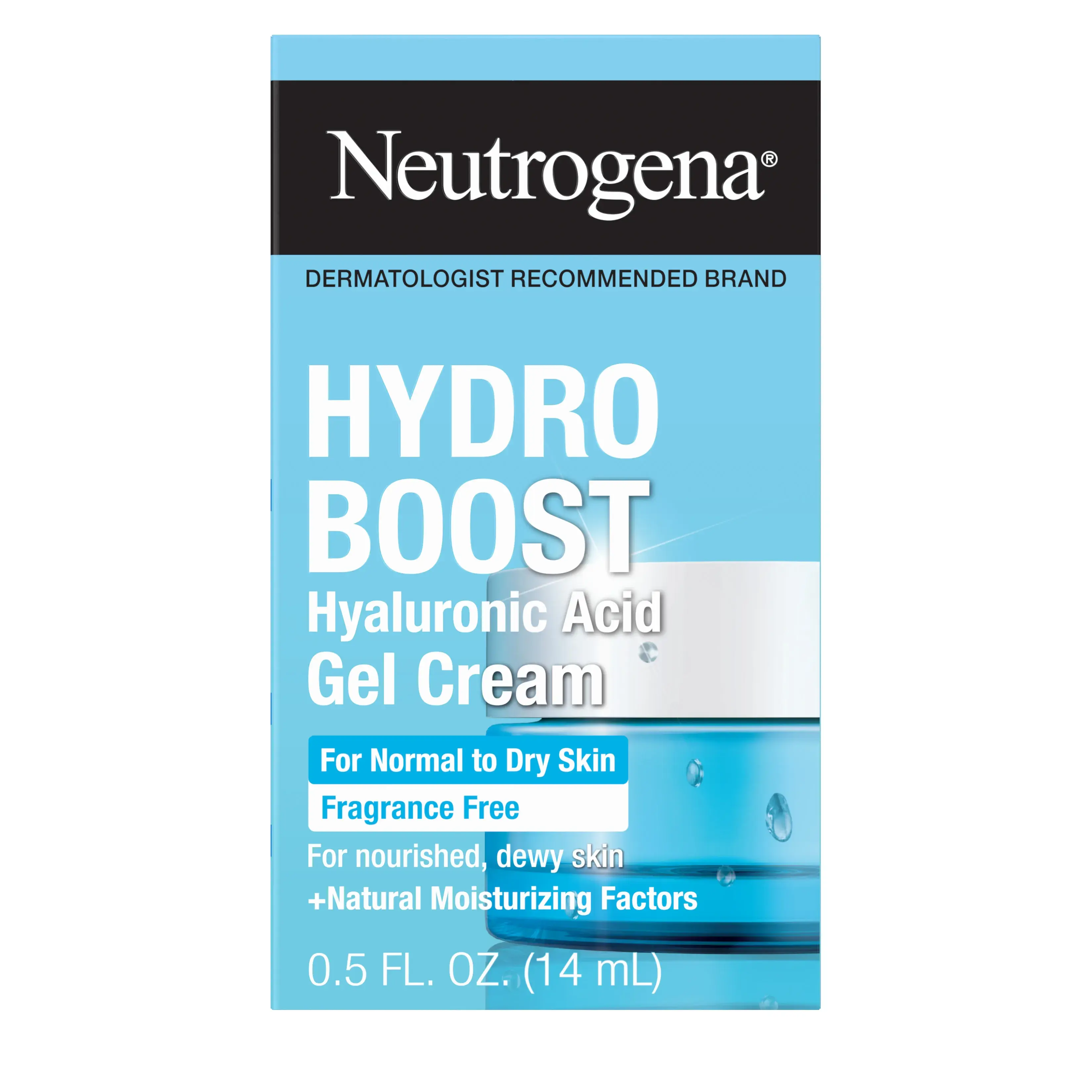 Neutrogena Hydro Boost Hyaluronic Acid Gel Cream Fragrance Free 0.5 Fl. Oz, Front of the Packaging