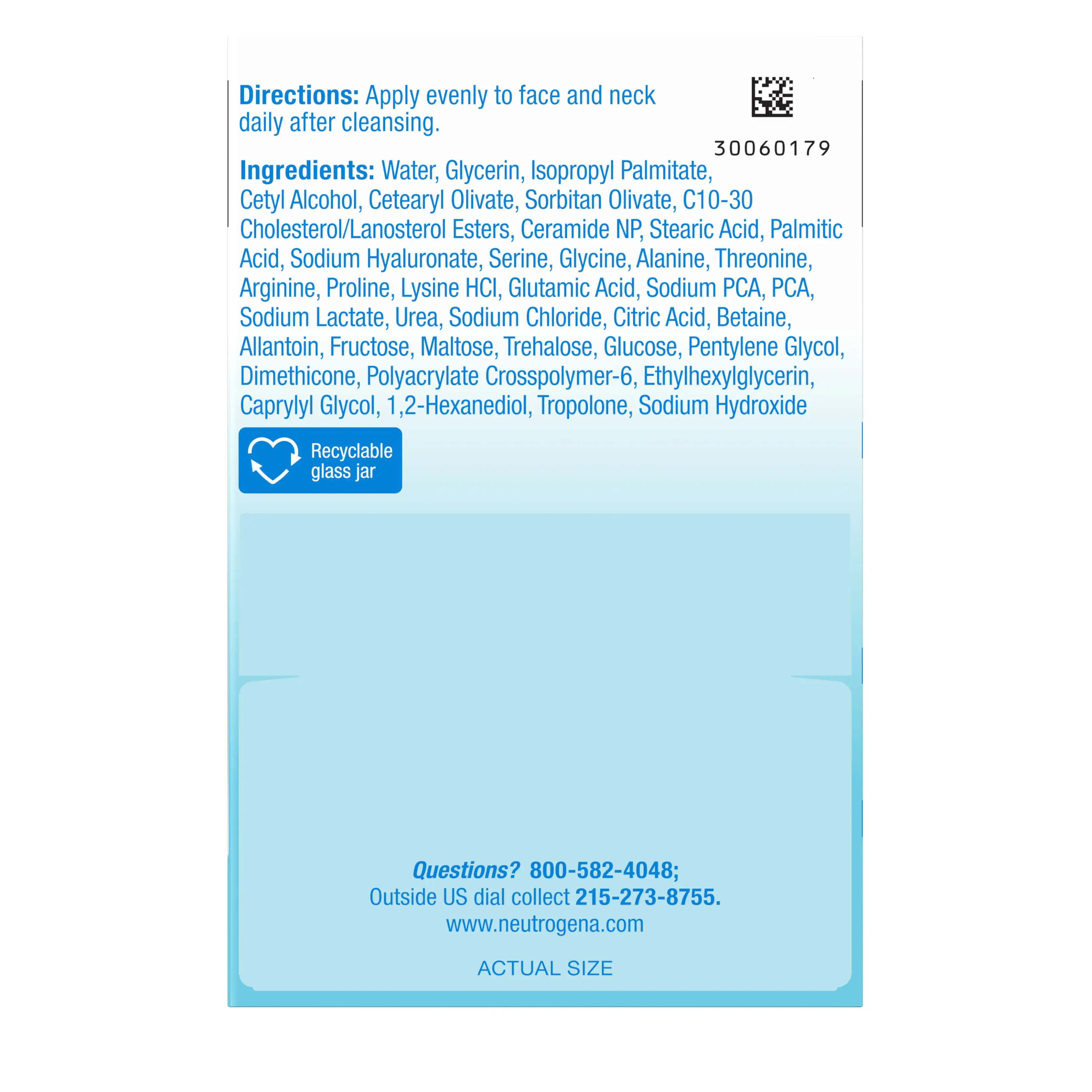 Neutrogena® Hydro Boost Hyaluronic Acid Water Cream Fragrance Free Facial Moisturizer 1.7 Fl. Oz, Back of the Packaging