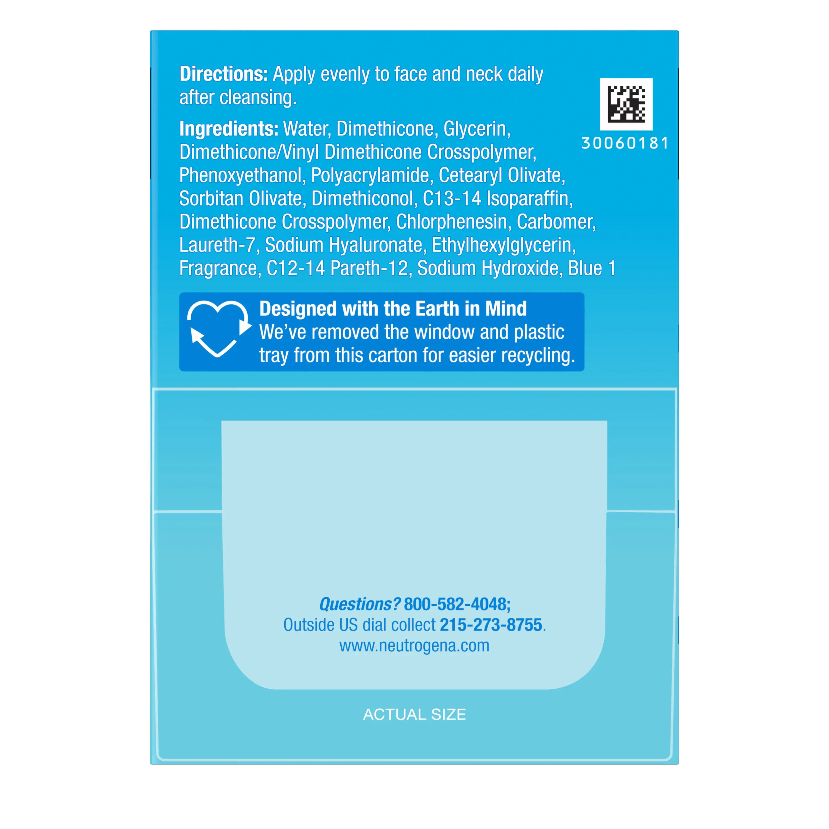 Neutrogena® Hydro Boost Hyaluronic Acid Water Gel with Signature Fragrance 1.7 Oz, Back of the Packaging