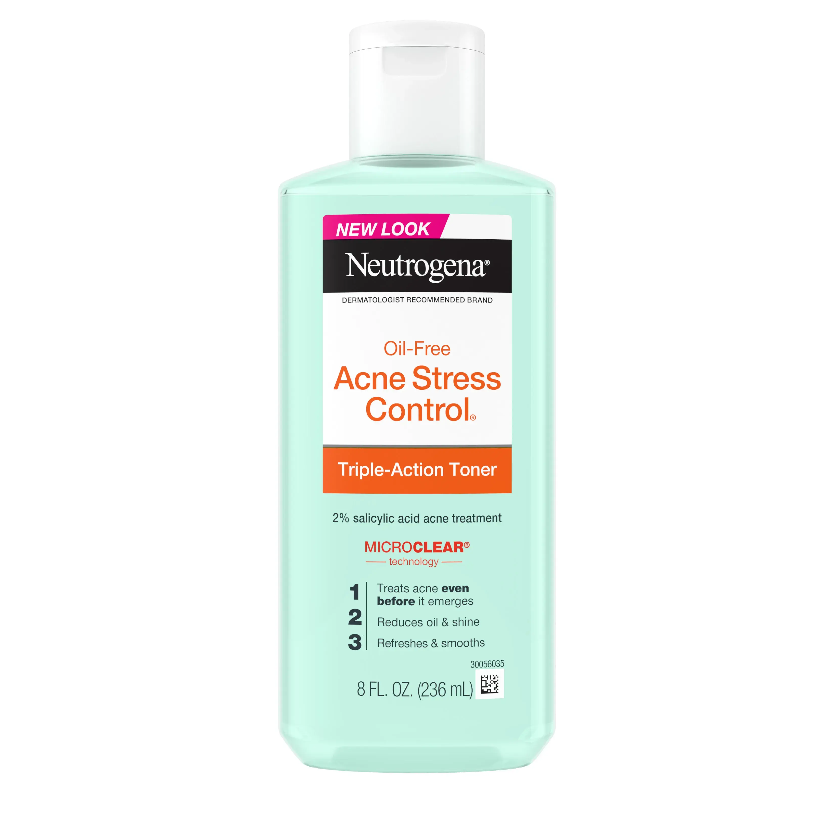 Neutrogena Oil-Free Acne-Fighting Stress Control Triple-Action Toner, 8 Fl. Oz Front of Packaging