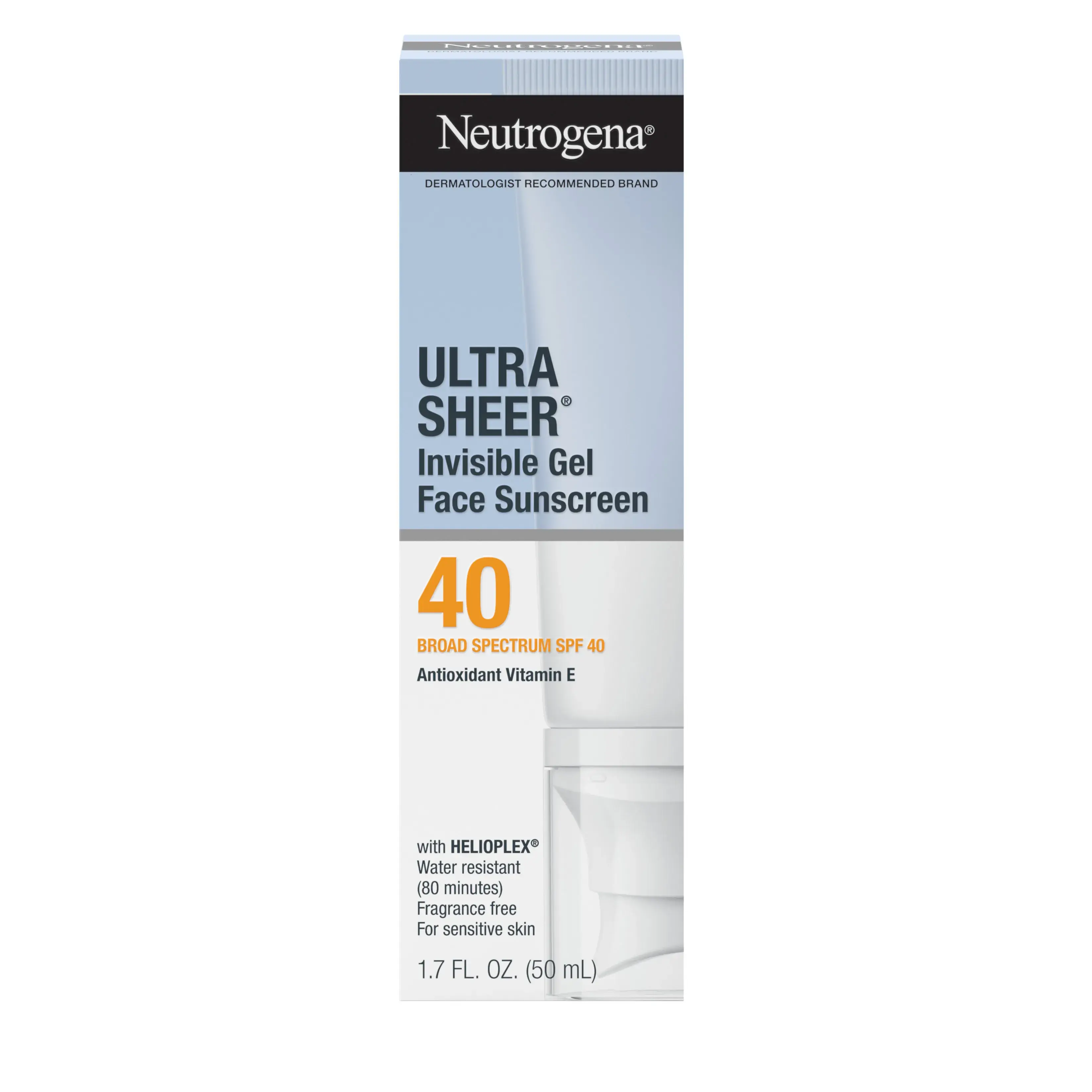 Neutrogena Ultra Sheer Invisible Gel Face Sunscreen Broad Spectrum SPF 40 Front of Packaging