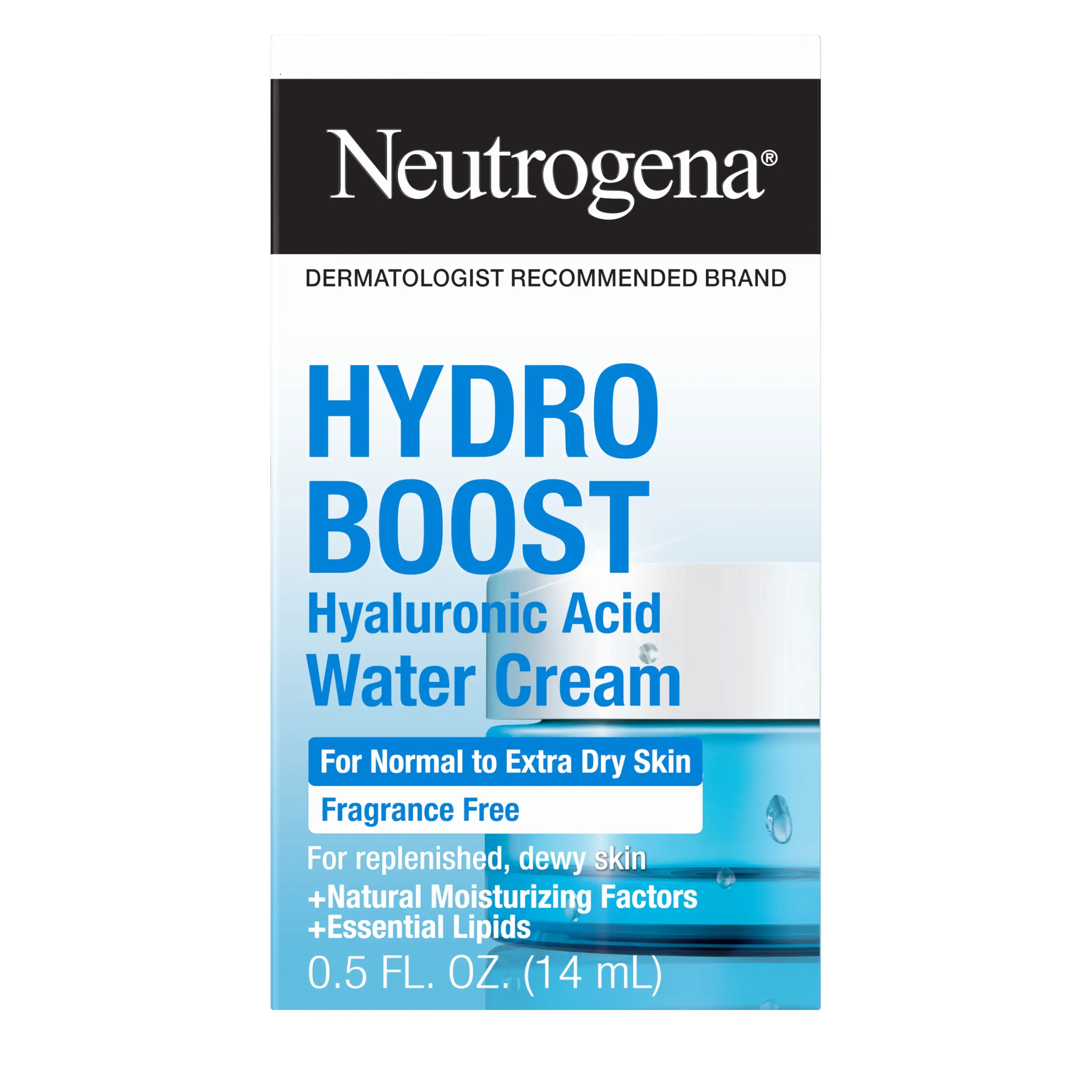 Neutrogena® Hydro Boost Hyaluronic Acid Water Cream Fragrance Free Facial Moisturizer 1.7 Fl. Oz, Front of the Package