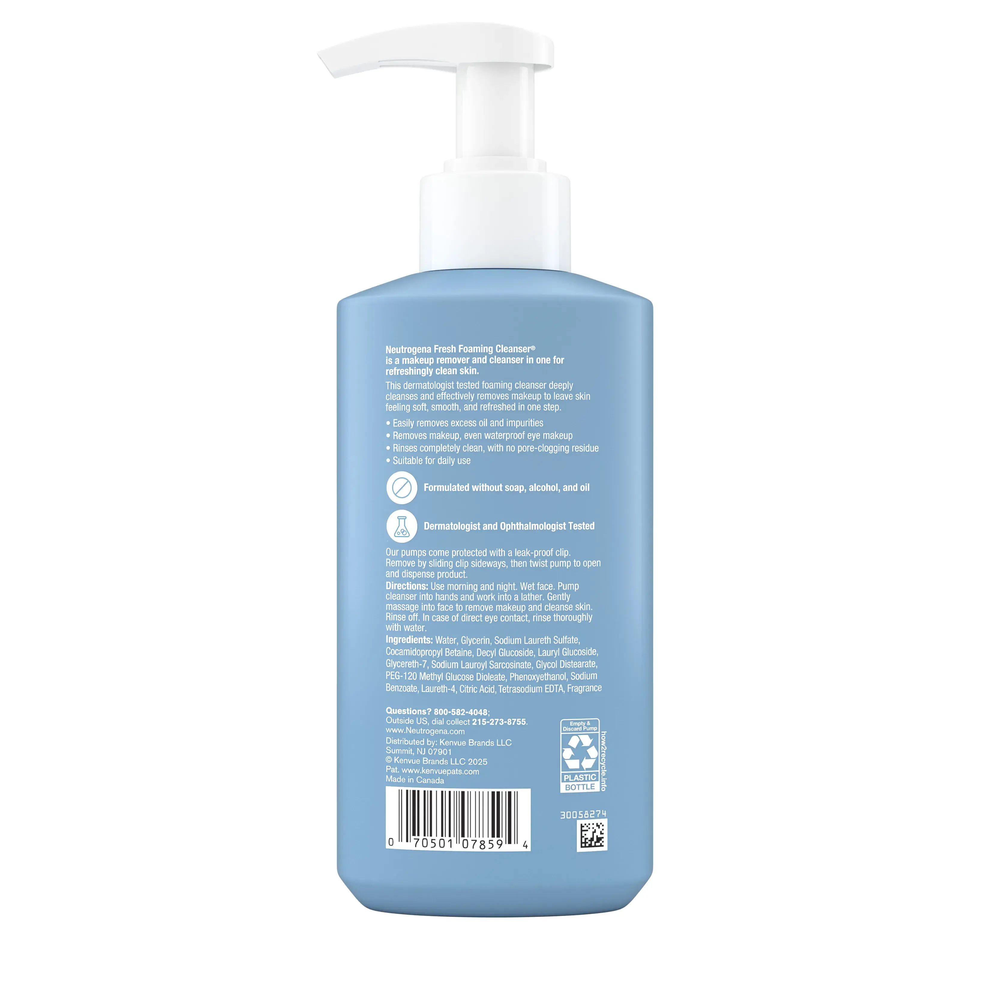 Fresh Foaming Facial Cleanser & Makeup Remover, back of the package.