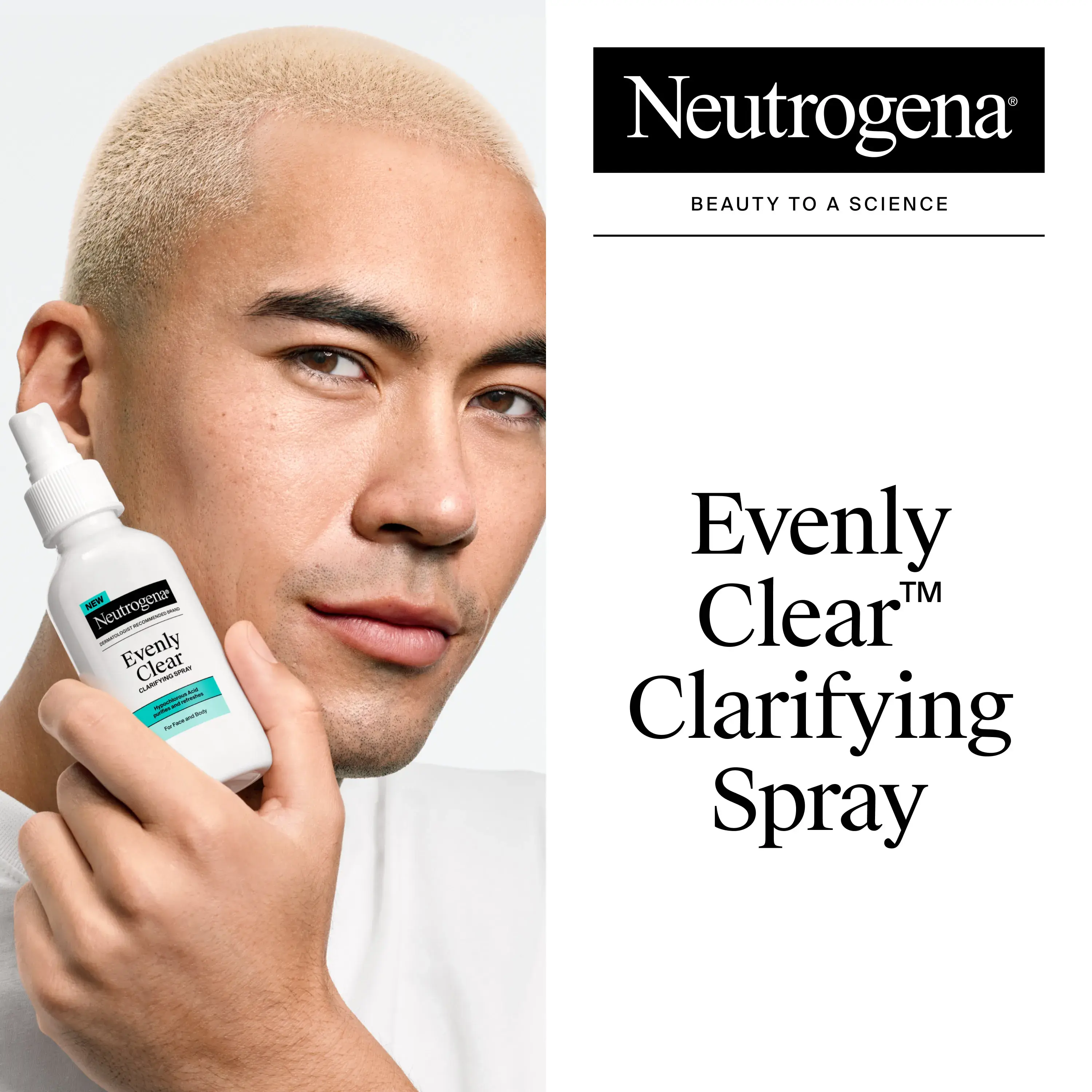 Man holding Evenly Clear™ Clarifying Spray