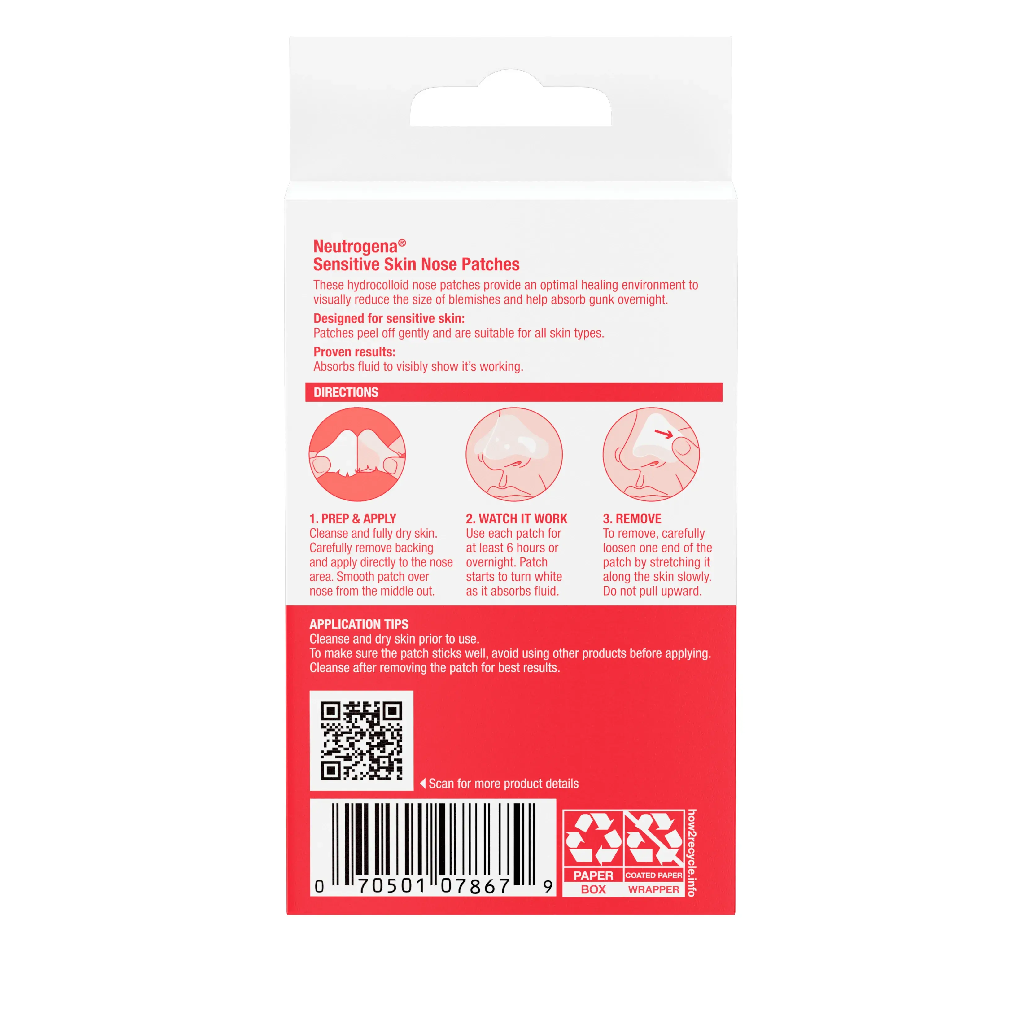 Neutrogena Nose Patch, Sensitive Skin, 10 Count, back of the package