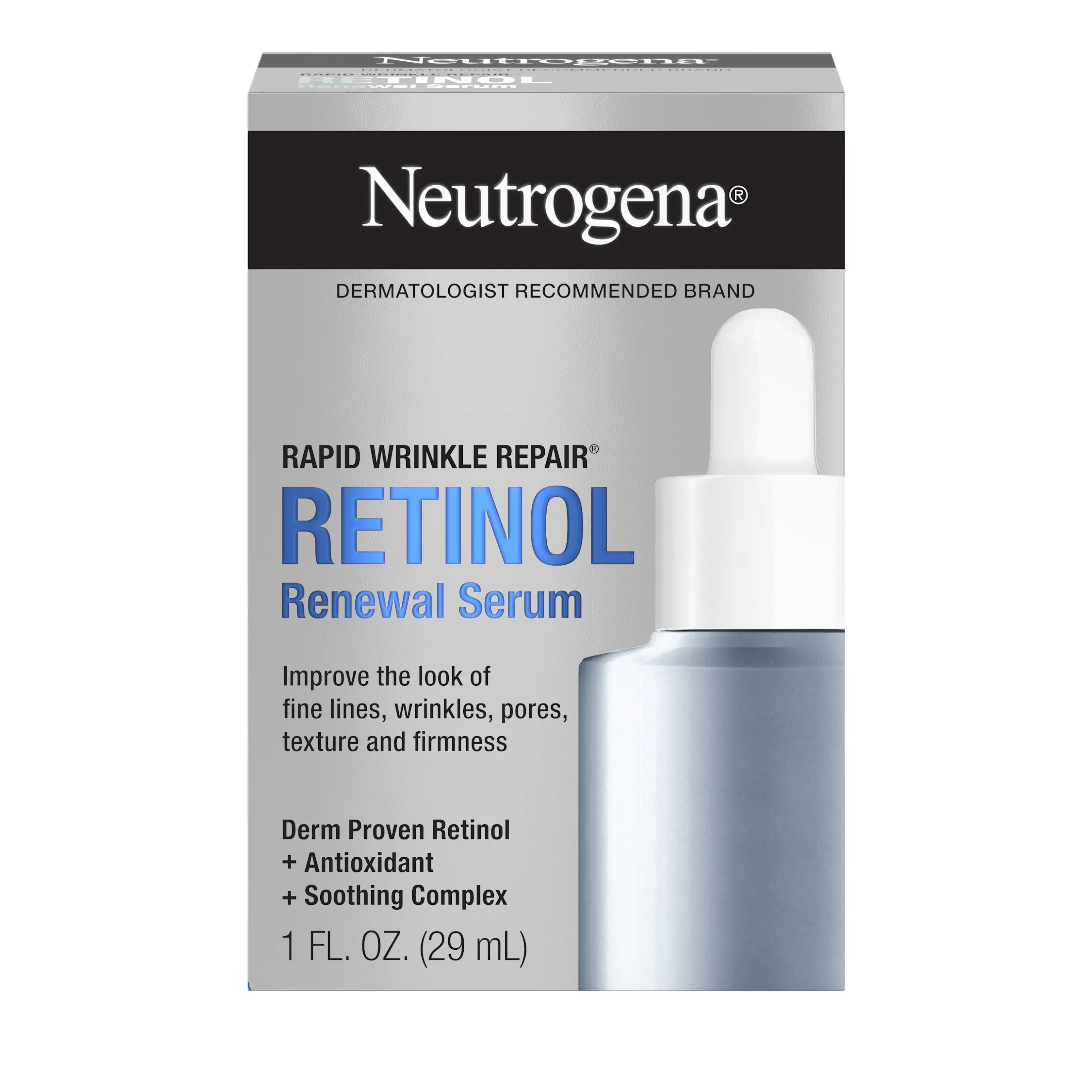 Neutrogena Rapid Wrinkle Repair Retinol Renewal Serum, 1 Fl. Oz, center front image.