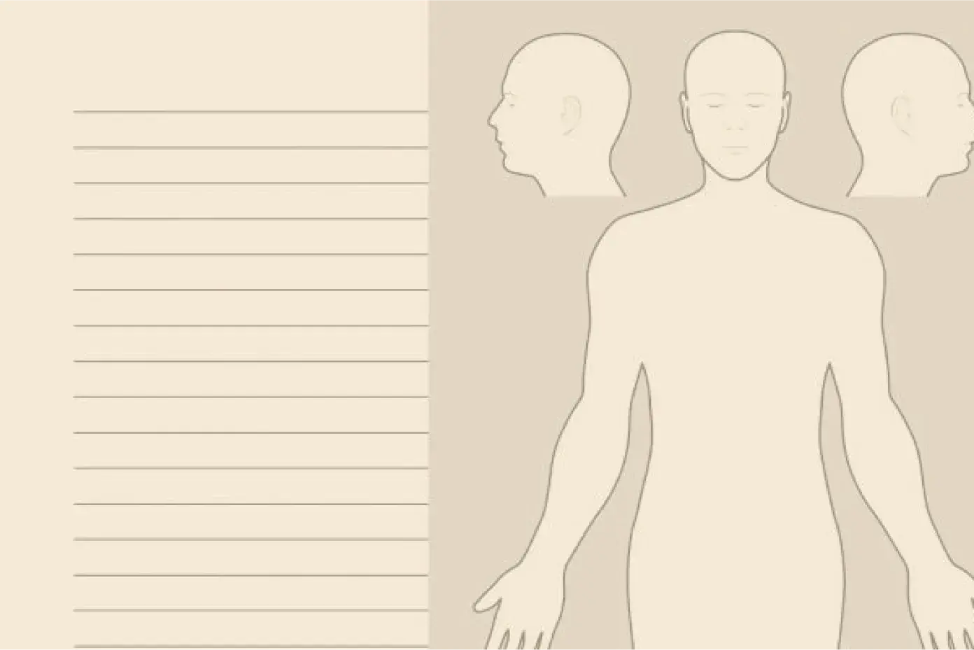 A medical diagram shows the front of a human torso with a blank space for writing on the left.