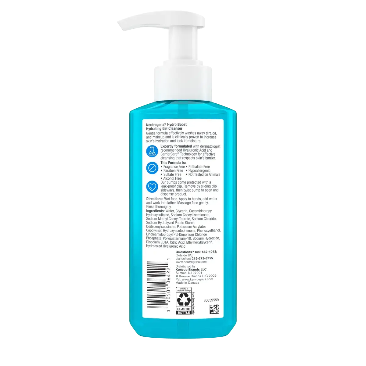 Neutrogena Hydro Boost Hydrating Cleansing Gel, Fragrance Free, 7.8 Fl. Oz Back of Packaging