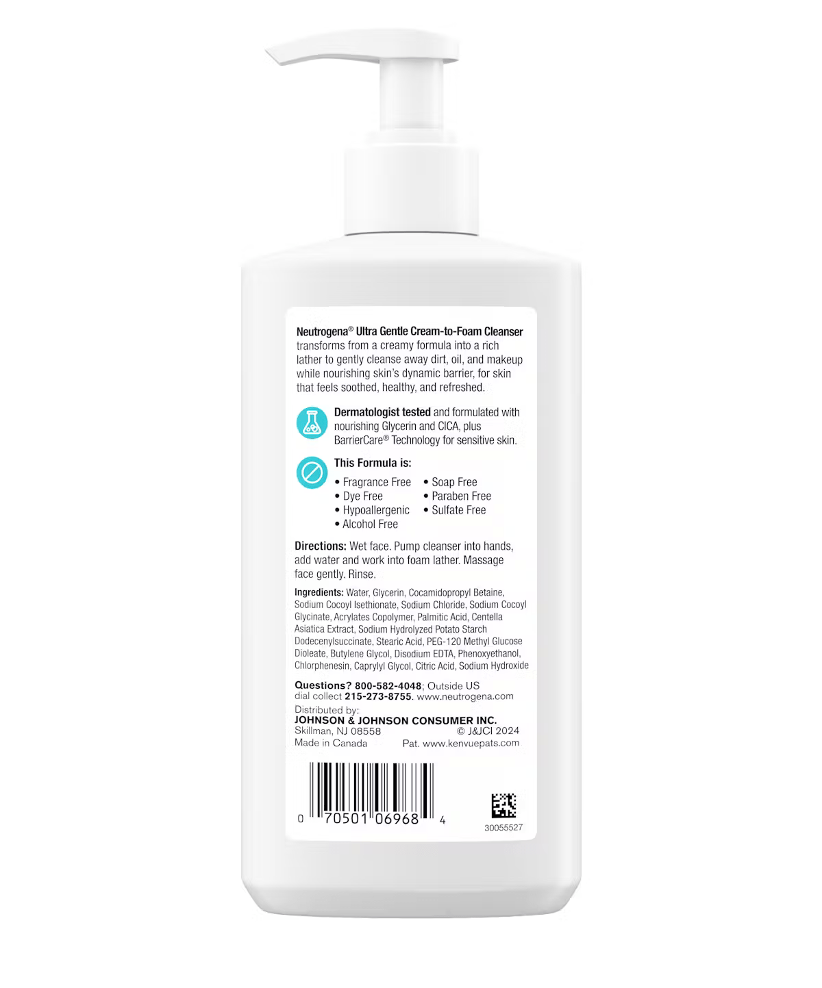 Neutrogena Ultra Gentle Hydrating Cream to Foam Cleanser, back of the package