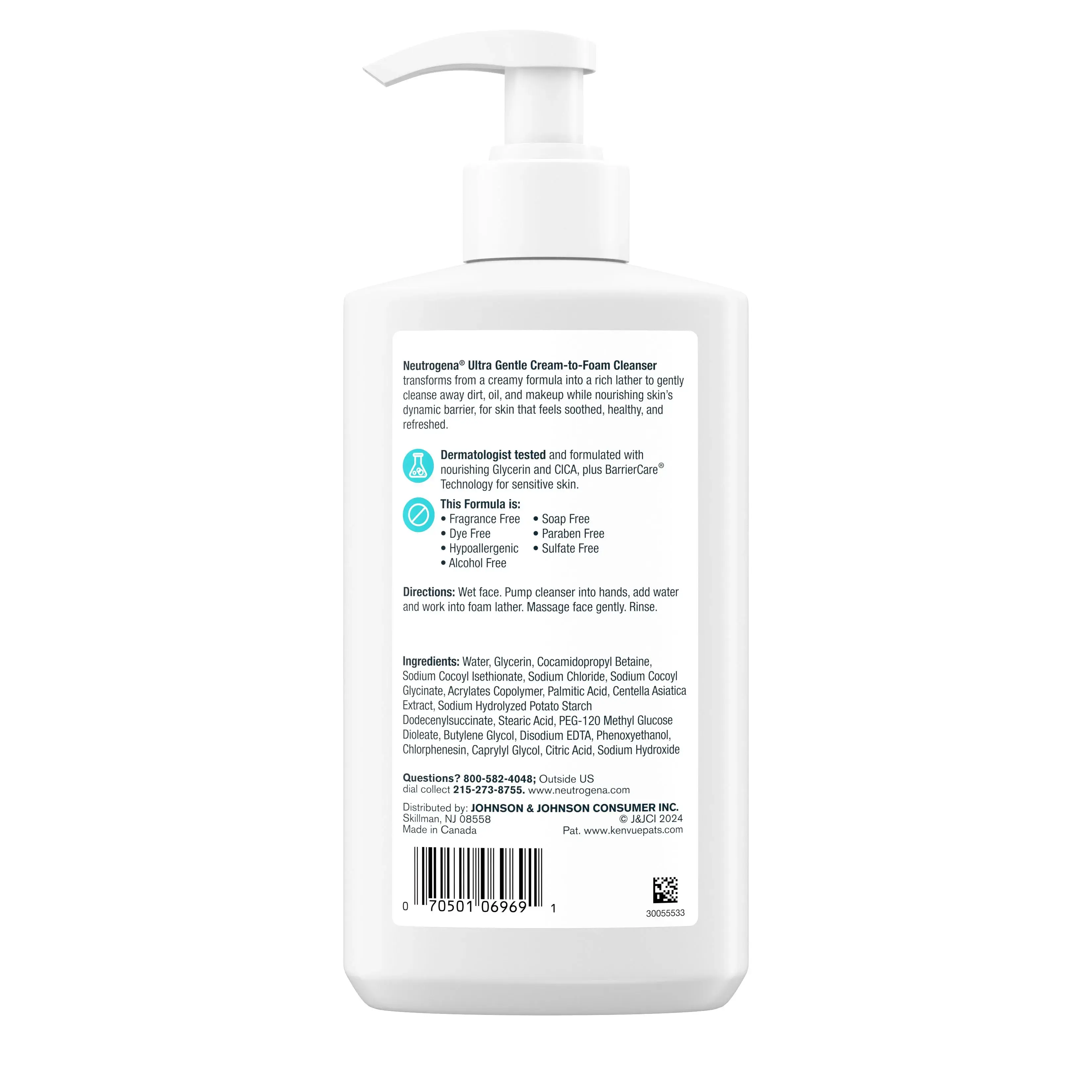 Ultra Gentle Cream to Foam Cleanser Back of Packaging