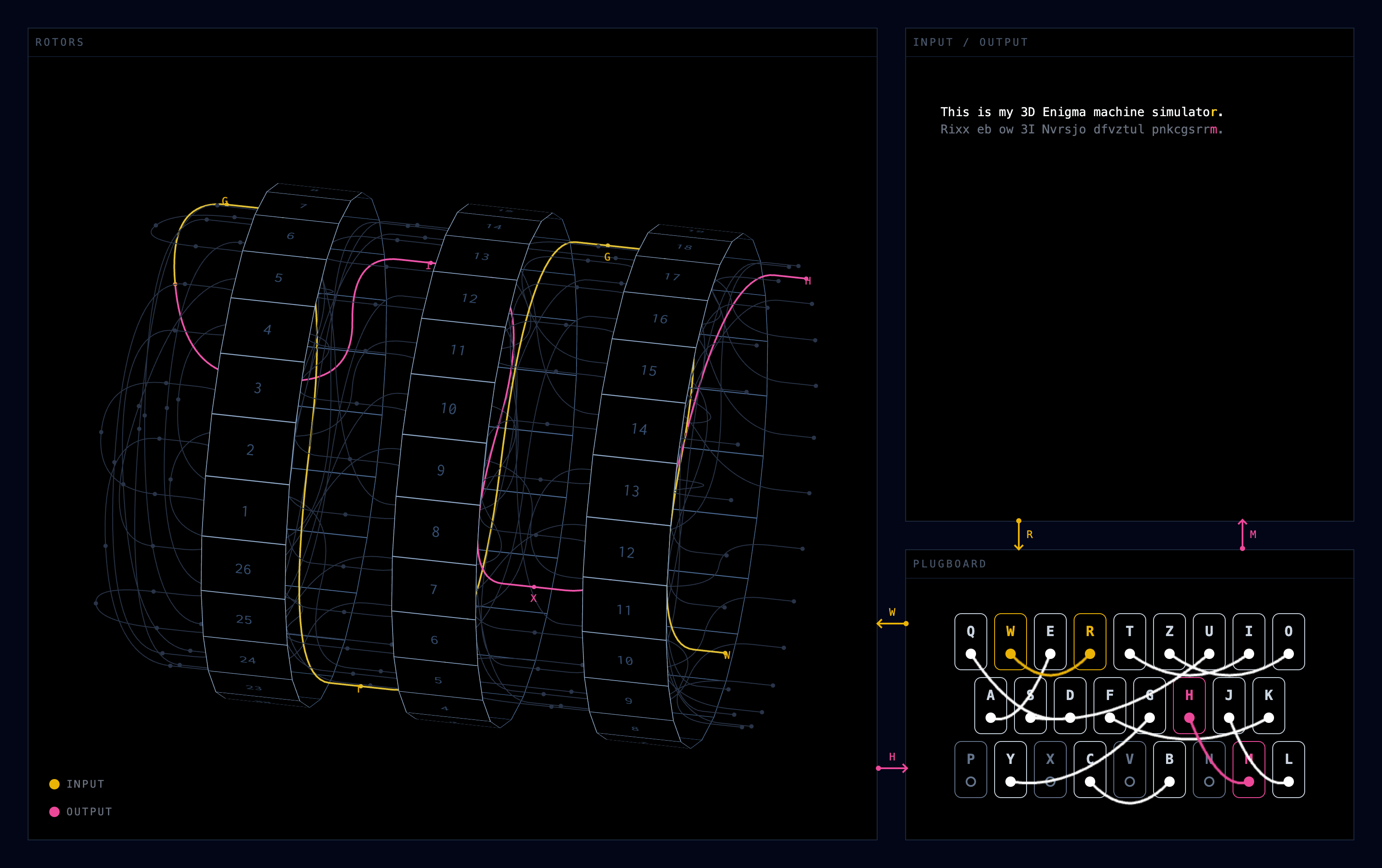 Screenshot of all enigma machine components acting in orchestration.