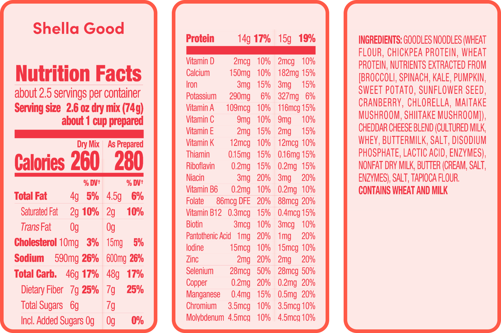 Shella Good nutritional label